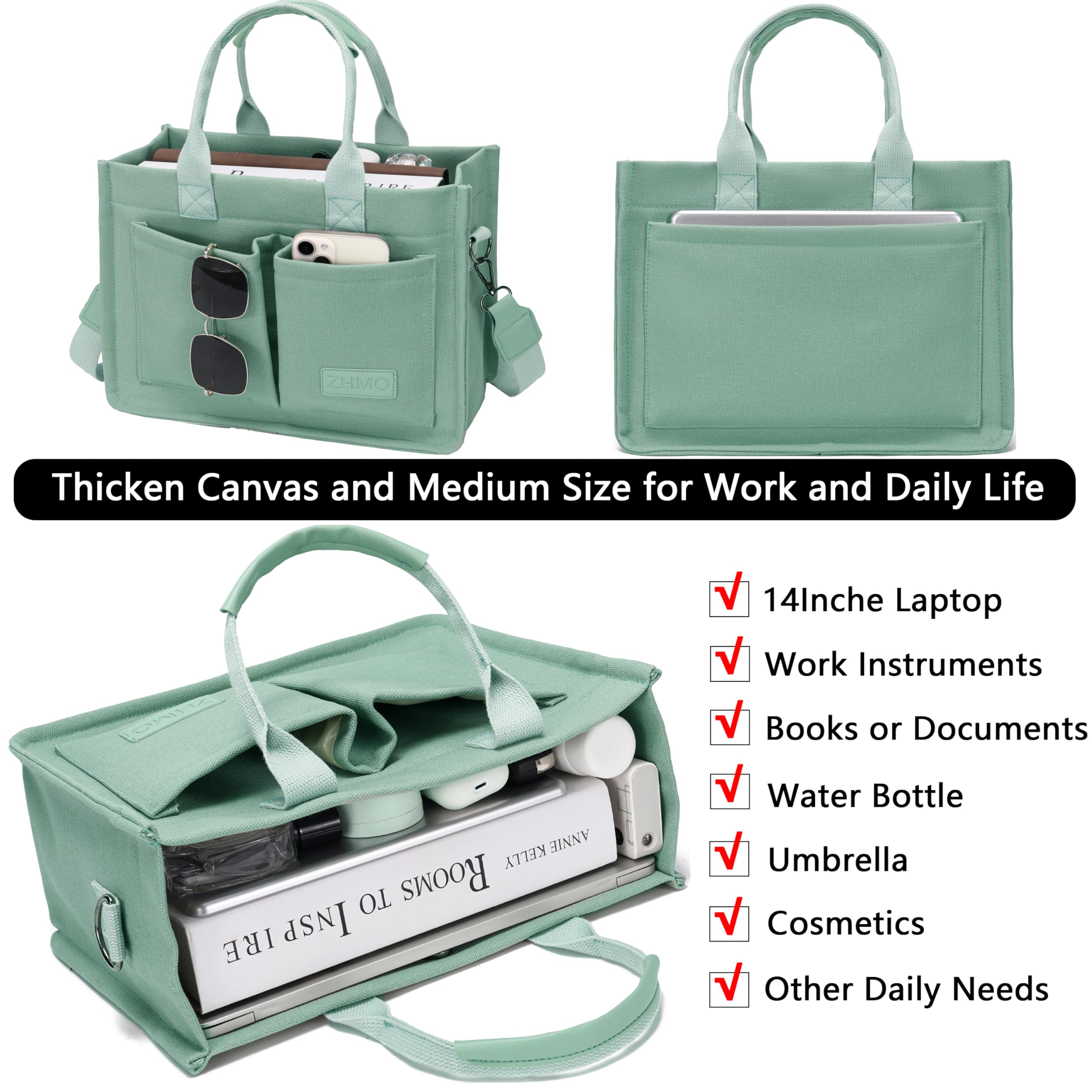ZHMO Canvas Tote Bag for Women,Women's Bags Crossbody Bags Work Laptop Tote Bag Large Handbags Purse for Travel Nurse Teacher