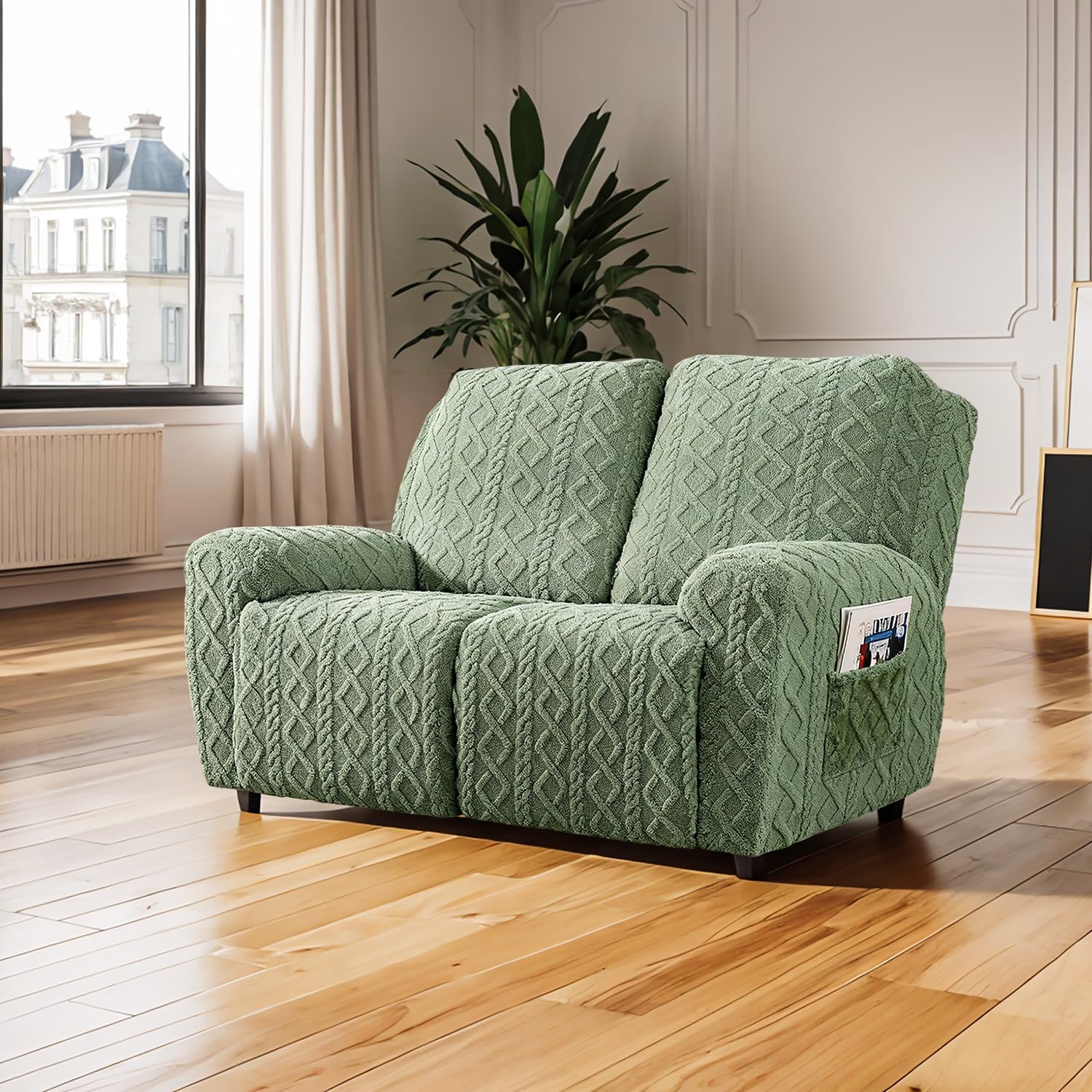 JOKIVTOU Recliner Chair Covers 4-Pieces Reclining Chair Slipcovers with Pocket& Elastic Bottom, Soft Feel Fitted Lazy Boy Sofa Couch Cover Washable, Stretch Recliner Furniture Protector