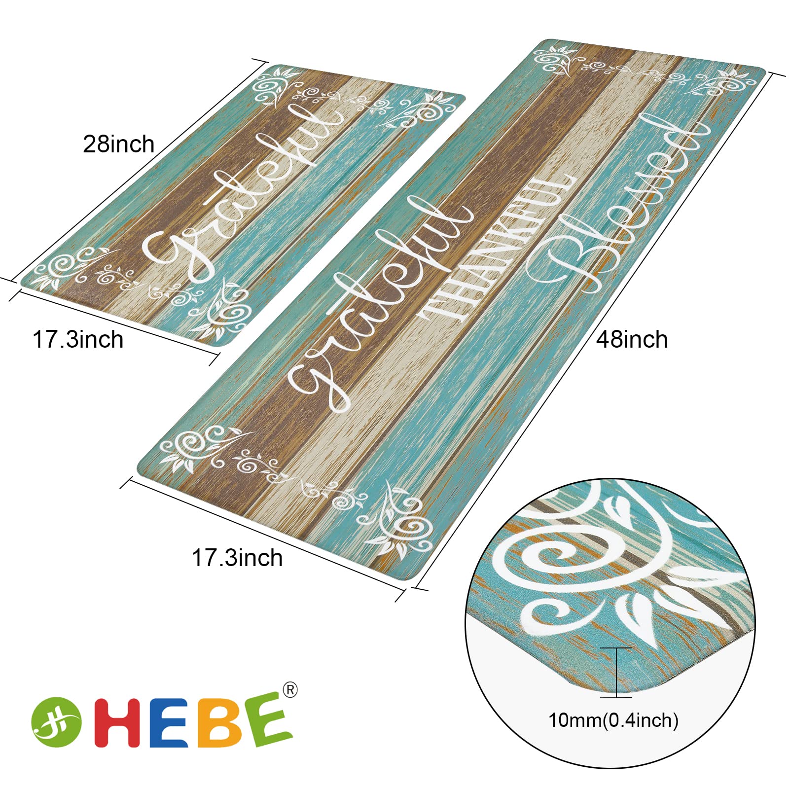 HEBE Anti Fatigue Kitchen Mat Set of 2 Non Slip Cushioned Kitchen Mats for Floor Waterproof Farmhouse Kitchen Rugs and Mats Set Comfort Standing Desk Mat Carpet for Sink,Office,Laundry