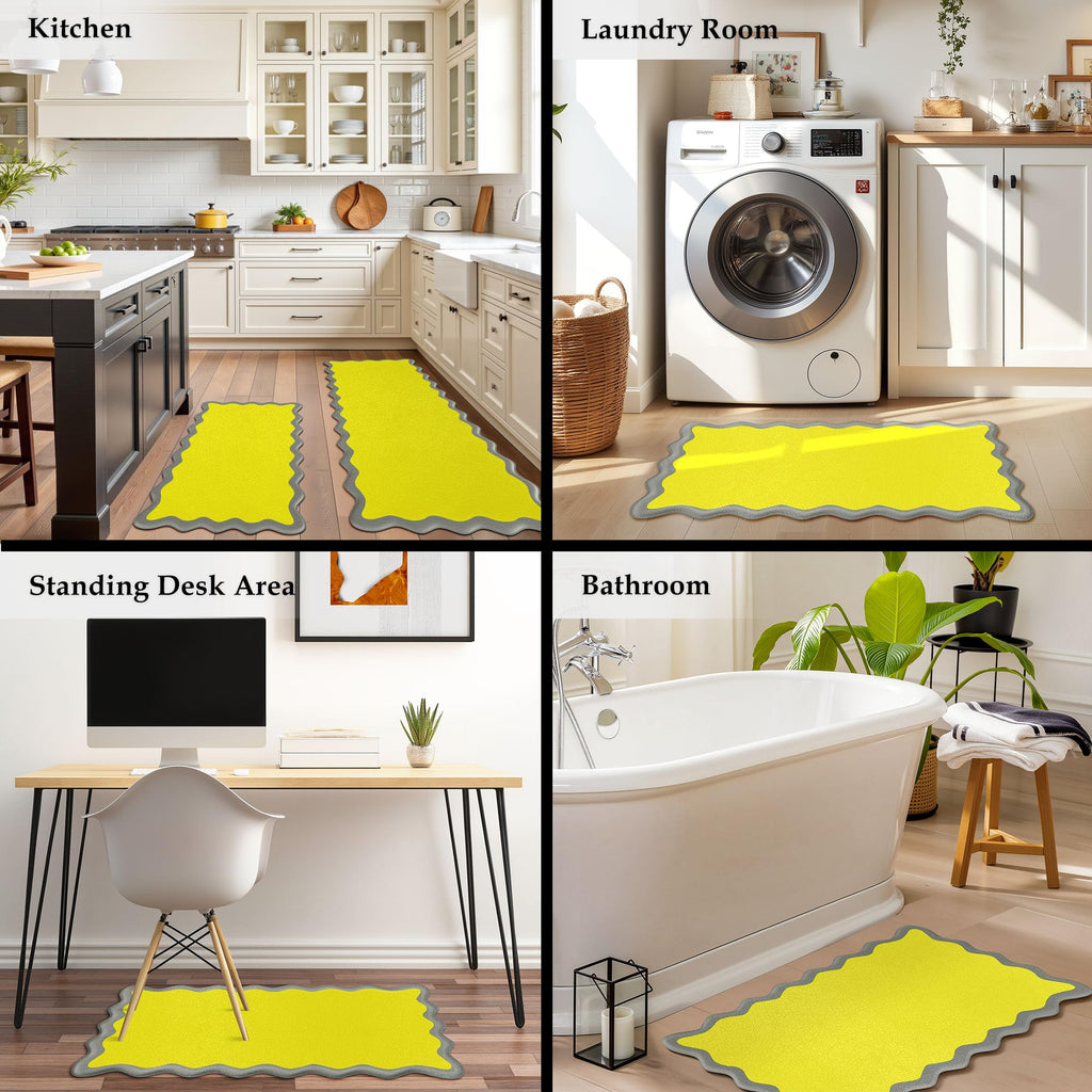 Arenarug Upgrade Scalloped Embossed Kitchen Mats for Floor 2PCS Cushioned Anti Fatigue Waterproof Foam Kitchen Rugs Non Slip Washable Comfort Standing Mat for Office Sink Laundry, Black