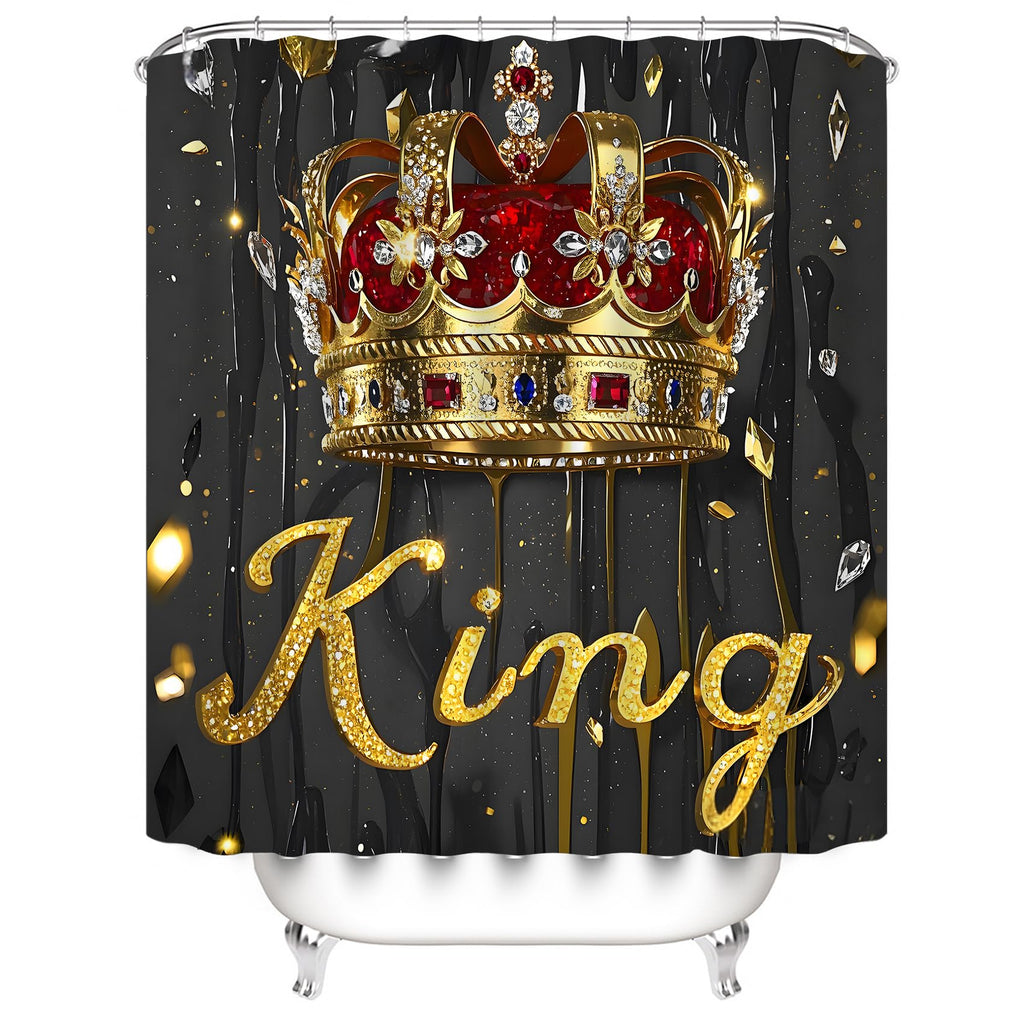 AZHM Golden Crown Print Shower Curtain Set Black Luxury Bathroom Accessories Sets with Shower Curtain and Rugs