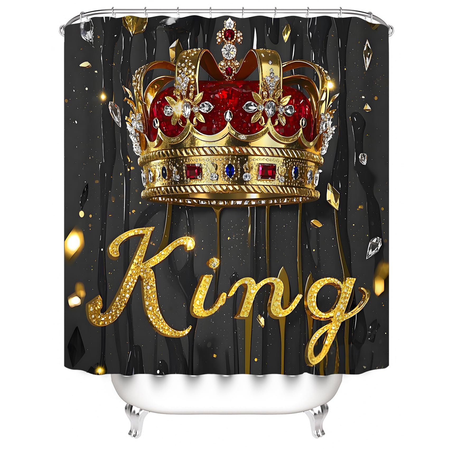 AZHM Golden Crown Print Shower Curtain Set Black Luxury Bathroom Accessories Sets with Shower Curtain and Rugs