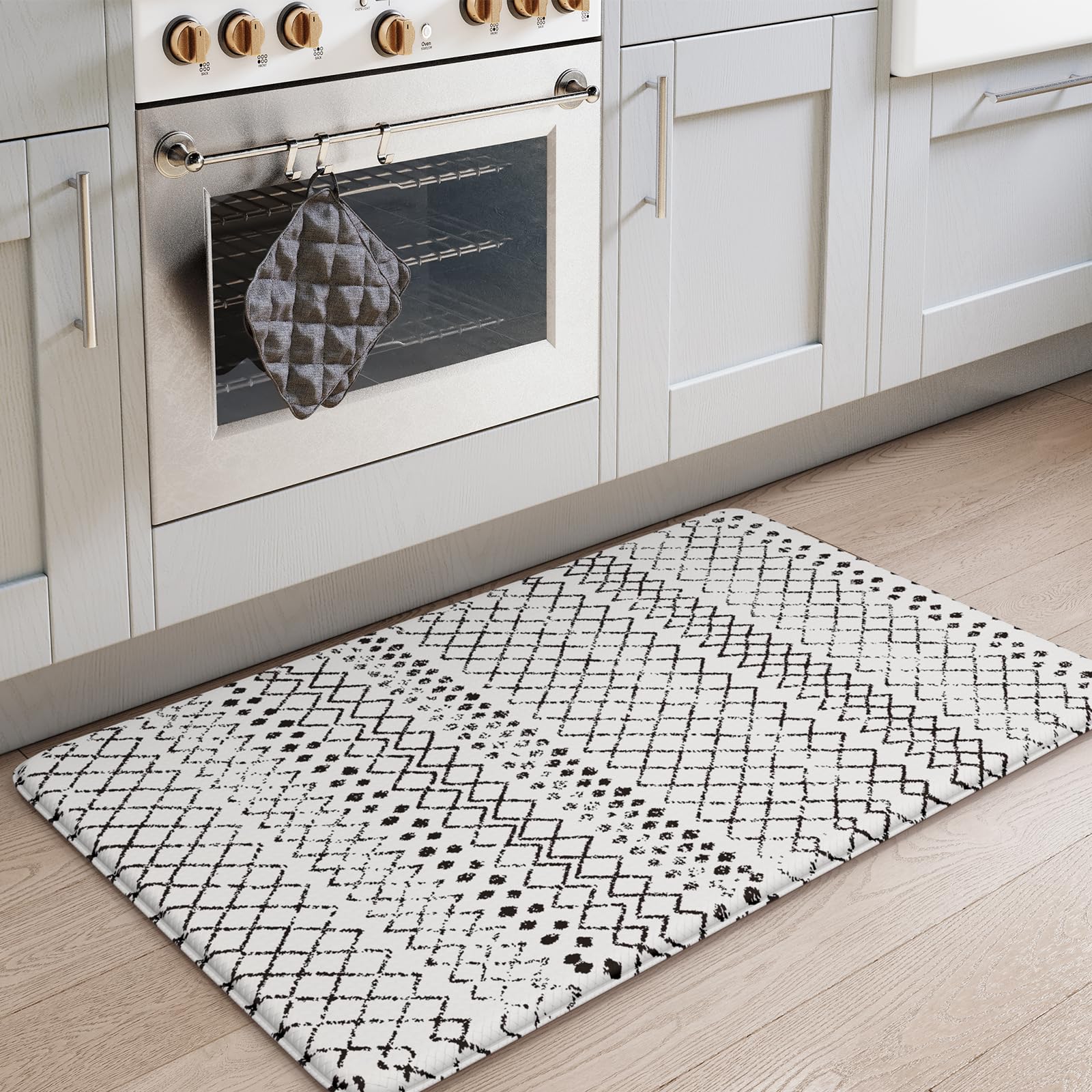 KIMODE Kitchen Mats 2PCS,Cushioned Anti Fatigue Kitchen Rugs and Mats,Non Skid Waterproof Kitchen Mats for Floor,Comfort Foam Standing Mat for Home Decor, Office,Sink,Laundry Room,Desk,Black and White