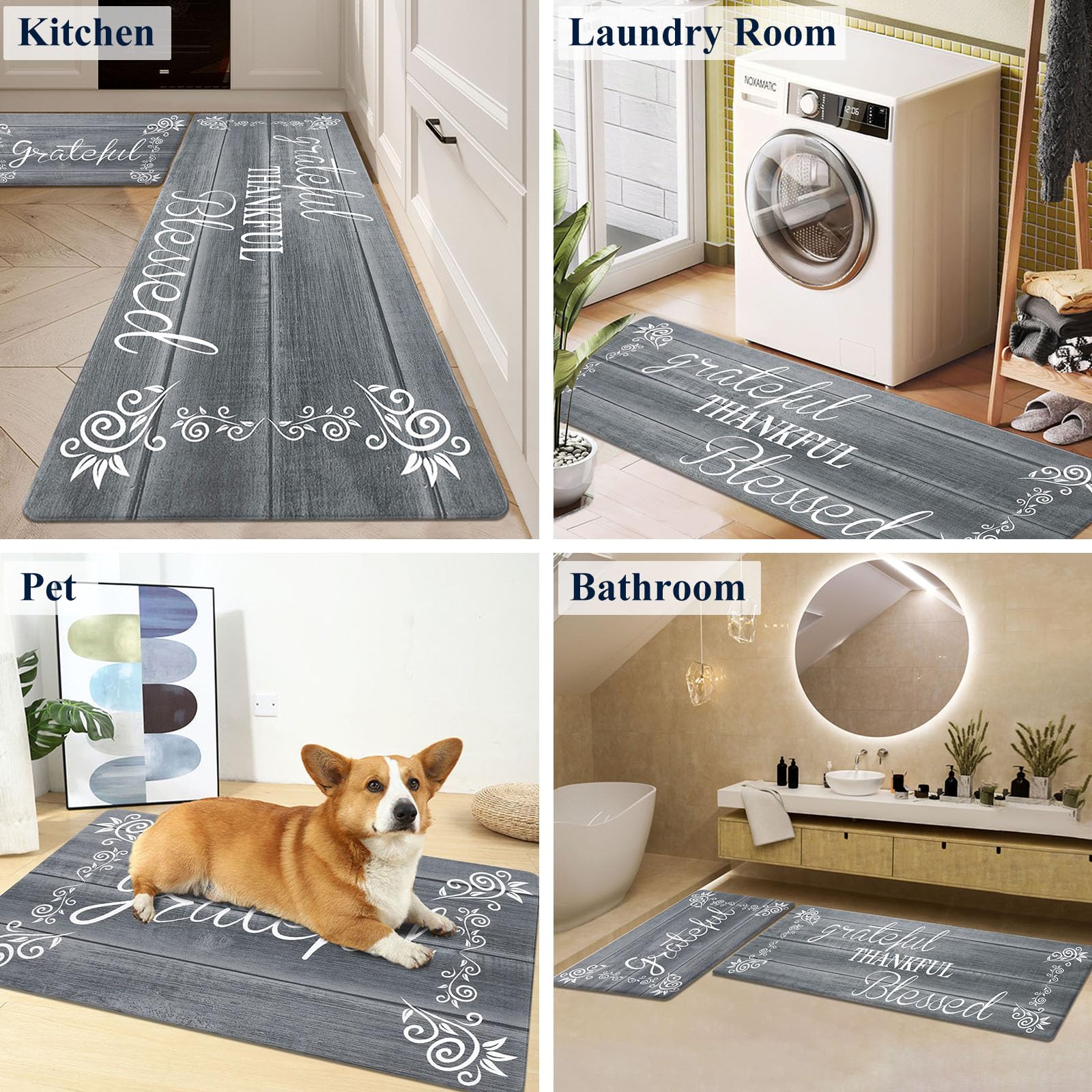 HEBE Anti Fatigue Kitchen Mat Set of 2 Non Slip Cushioned Kitchen Mats for Floor Waterproof Farmhouse Kitchen Rugs and Mats Set Comfort Standing Desk Mat Carpet for Sink,Office,Laundry