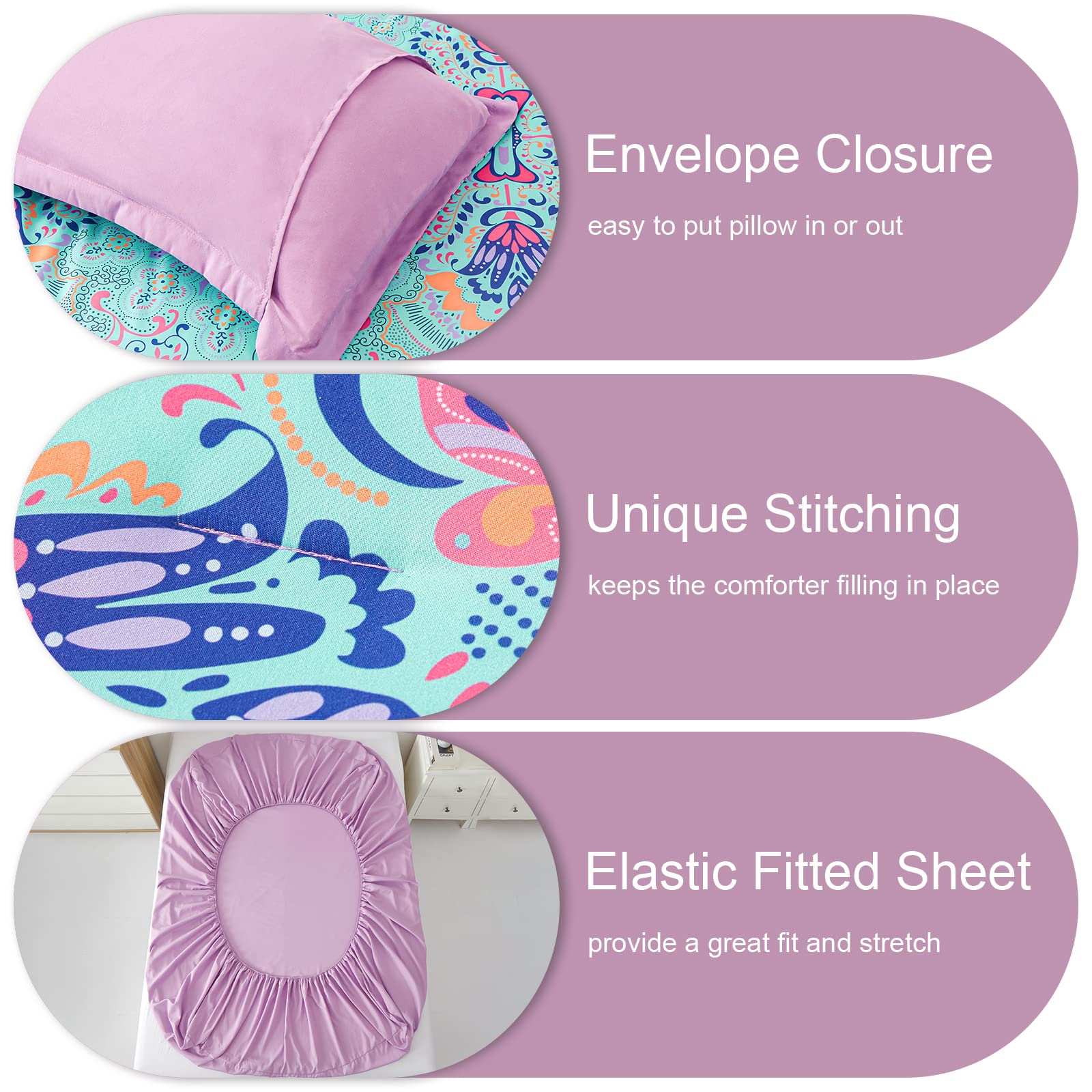 DHSFKBE 7 Piece Bed in a Bag Floral Comforter Set, Botanical Flowers Comforter and Sheet Set, Soft Microfiber Lightweight Bedding Comforter Set for All Season(Dark Floral, King)