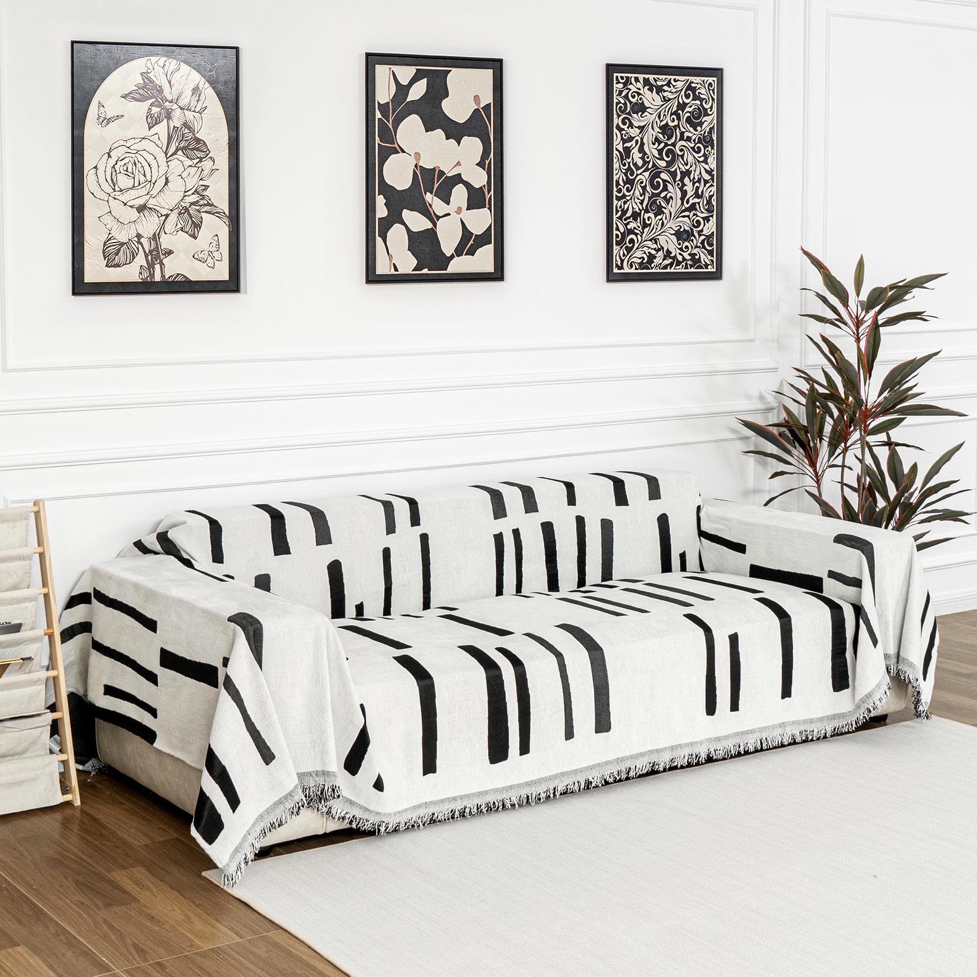 MYSKY HOME Boho Couch Cover Super Soft Couch Covers for 2-3 Cushion Couch Sofa, Modern Grey Jacquard Sofa Slipcover Loveseat Futon Cover, Couch Covers for Sectional Sofa, 71" x 118", Grey Curve