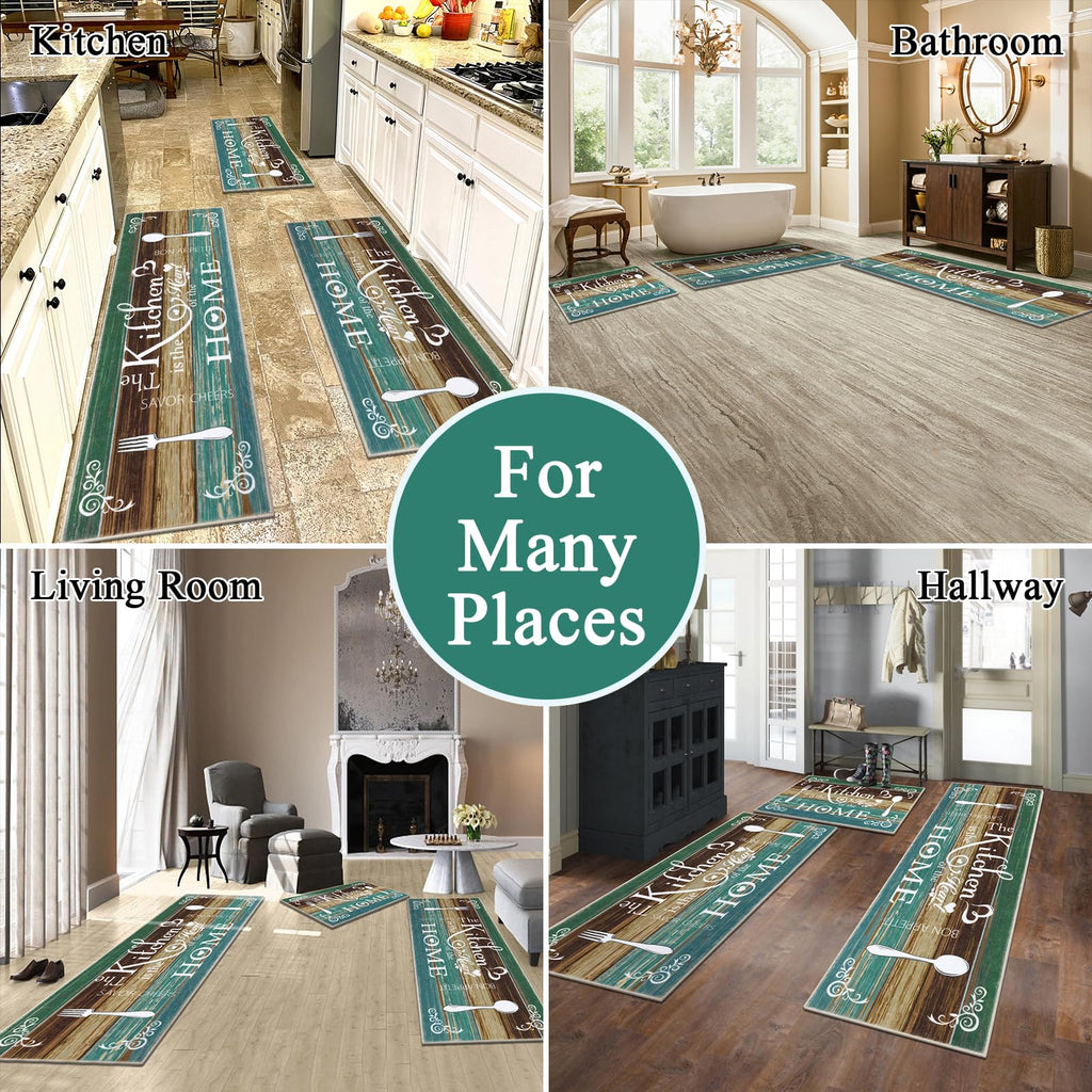 Vaukki Boho Kitchen Rug Sets 3 Pieces, Washable Kitchen Mats for Floor, Non Slip Soft Kitchen Area Rug Floor Mat for Kitchen, Laundry Room and Hallway (Grey and Beige, 20''x32''+20''x47''+20''x59'')