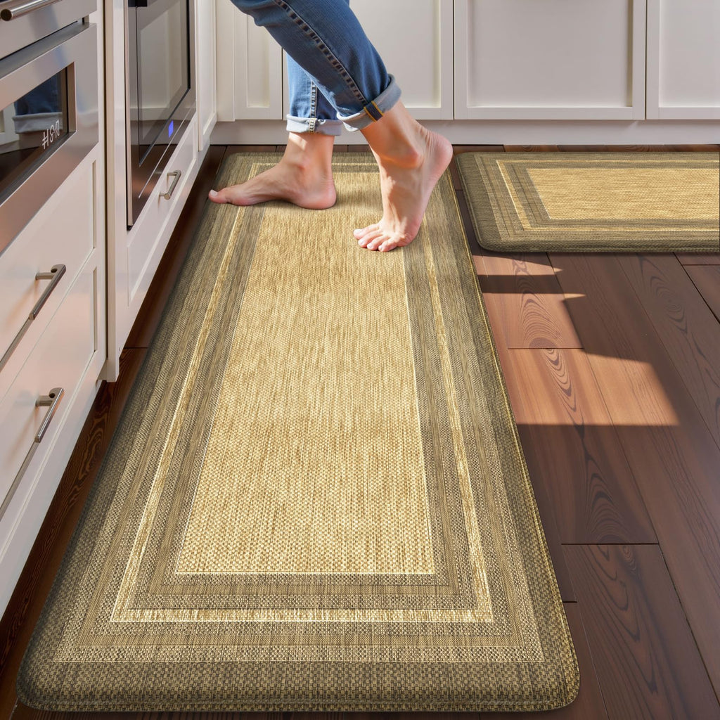 KIMODE Kitchen Mats 2PCS,Cushioned Anti Fatigue Kitchen Rugs and Mats,Non Skid Waterproof Kitchen Mats for Floor,Comfort Foam Standing Mat for Home Decor, Office,Sink,Laundry Room,Desk,Black and White