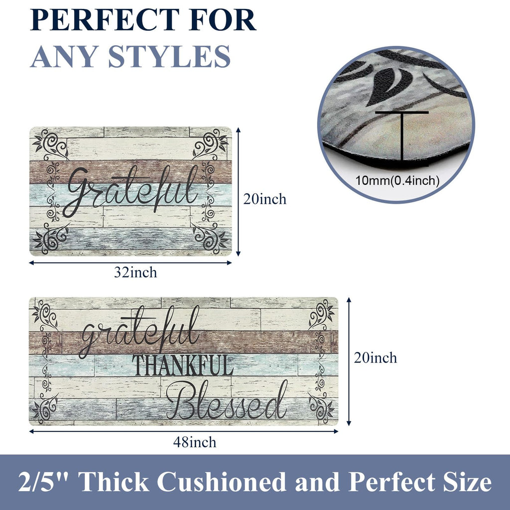 HEBE Anti Fatigue Kitchen Mat Set of 2 Non Slip Cushioned Kitchen Mats for Floor Waterproof Farmhouse Kitchen Rugs and Mats Set Comfort Standing Desk Mat Carpet for Sink,Office,Laundry