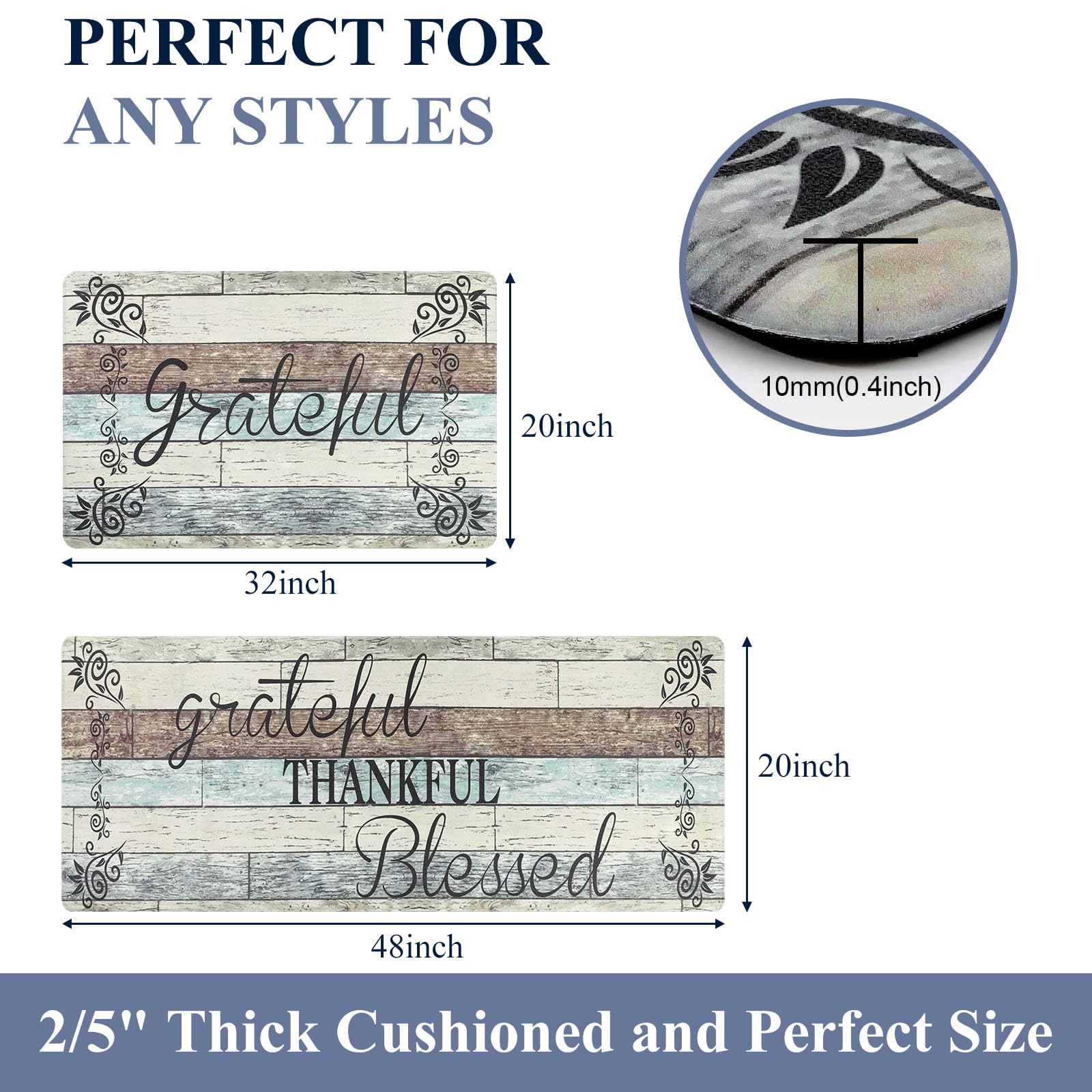 HEBE Anti Fatigue Kitchen Mat Set of 2 Non Slip Cushioned Kitchen Mats for Floor Waterproof Farmhouse Kitchen Rugs and Mats Set Comfort Standing Desk Mat Carpet for Sink,Office,Laundry