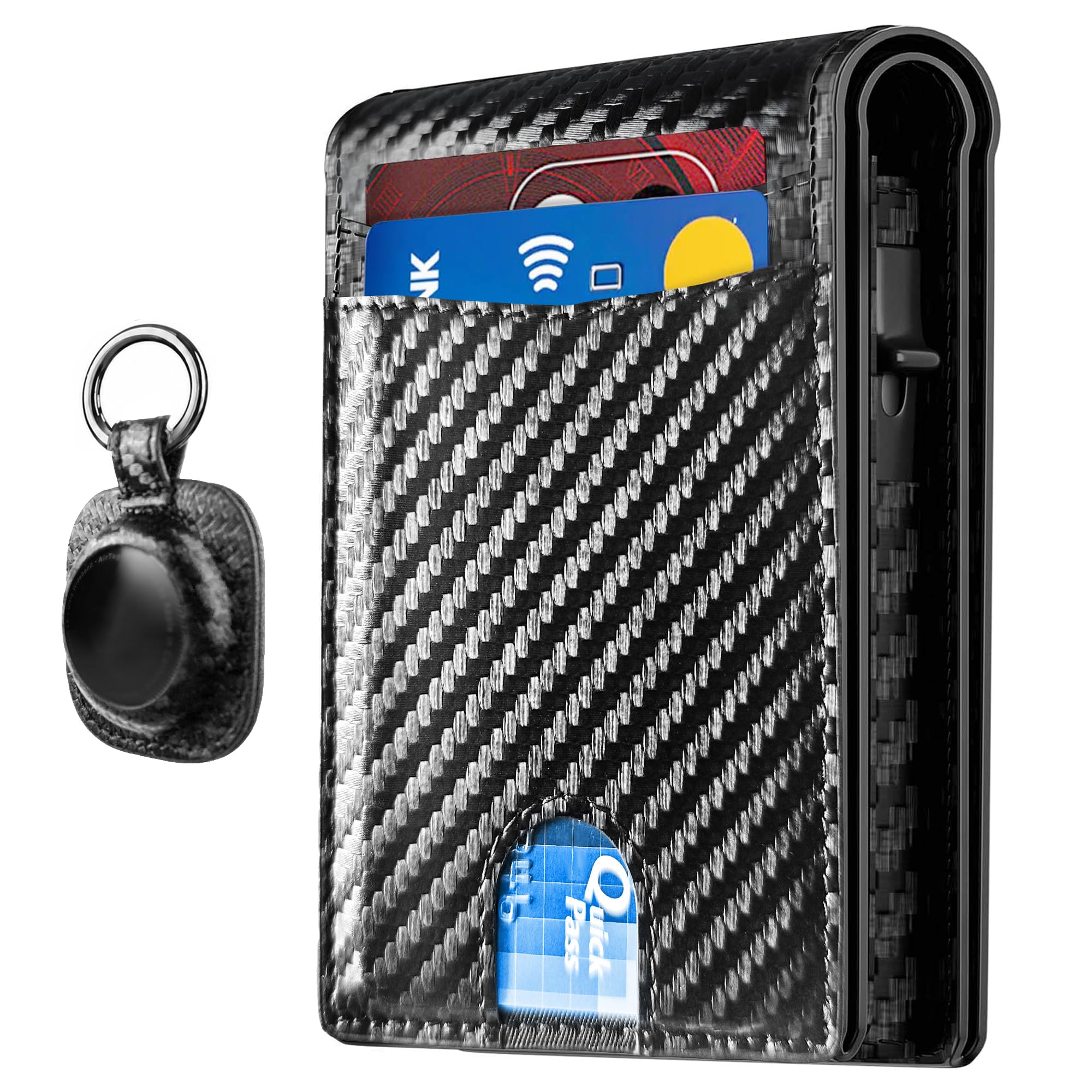 2026 Wallet for Men - RFID Blocking [Functional & Practical] Bifold Slim Minimalist Credit Card Holder Pop Up Wallet Metal Case with Cash Slot, Front Pocket with ID Window, Gift Boxed (Carbon Fiber)