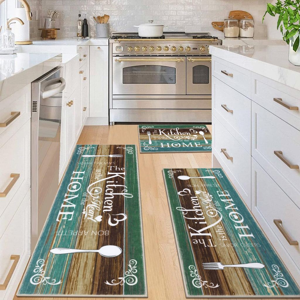 Vaukki Boho Kitchen Rug Sets 3 Pieces, Washable Kitchen Mats for Floor, Non Slip Soft Kitchen Area Rug Floor Mat for Kitchen, Laundry Room and Hallway (Grey and Beige, 20''x32''+20''x47''+20''x59'')