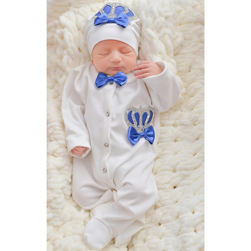 Lilax Baby Boy Newborn Crown Jewels Layette 3 Piece Gift Set