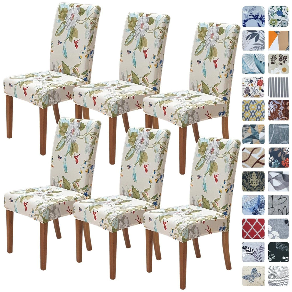 SPRINGRICO Chair Covers for Dining Room 6 Pack, Stretch Dining Chair Cover, Washable Spandex Kitchen Parsons Chair Slipcovers, Removable Seat Protector for Home or Party (Set of 6, Floral Beige)