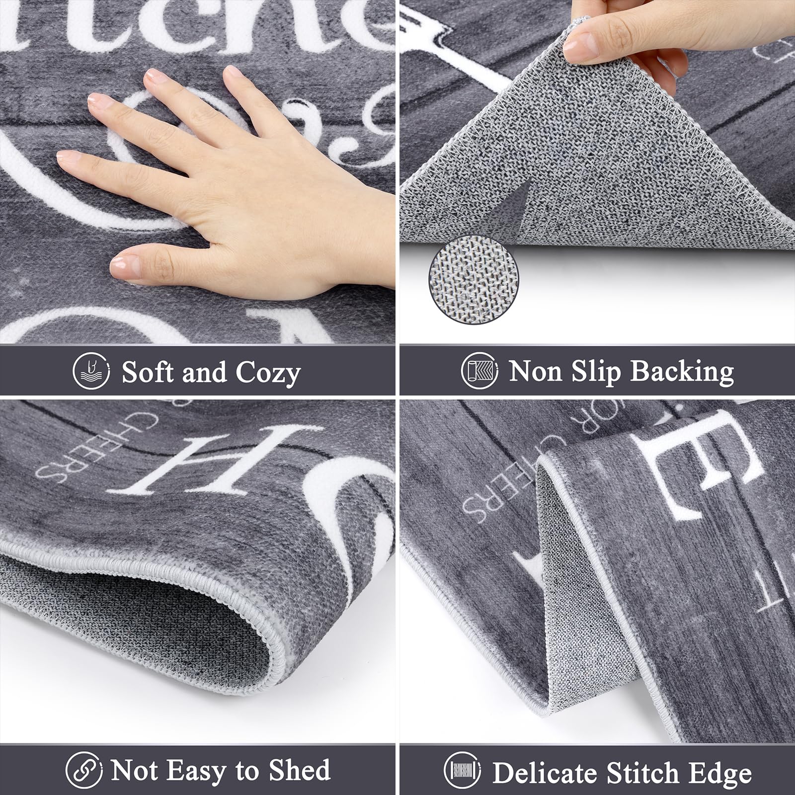 Vaukki Boho Kitchen Rug Sets 3 Pieces, Washable Kitchen Mats for Floor, Non Slip Soft Kitchen Area Rug Floor Mat for Kitchen, Laundry Room and Hallway (Grey and Beige, 20''x32''+20''x47''+20''x59'')