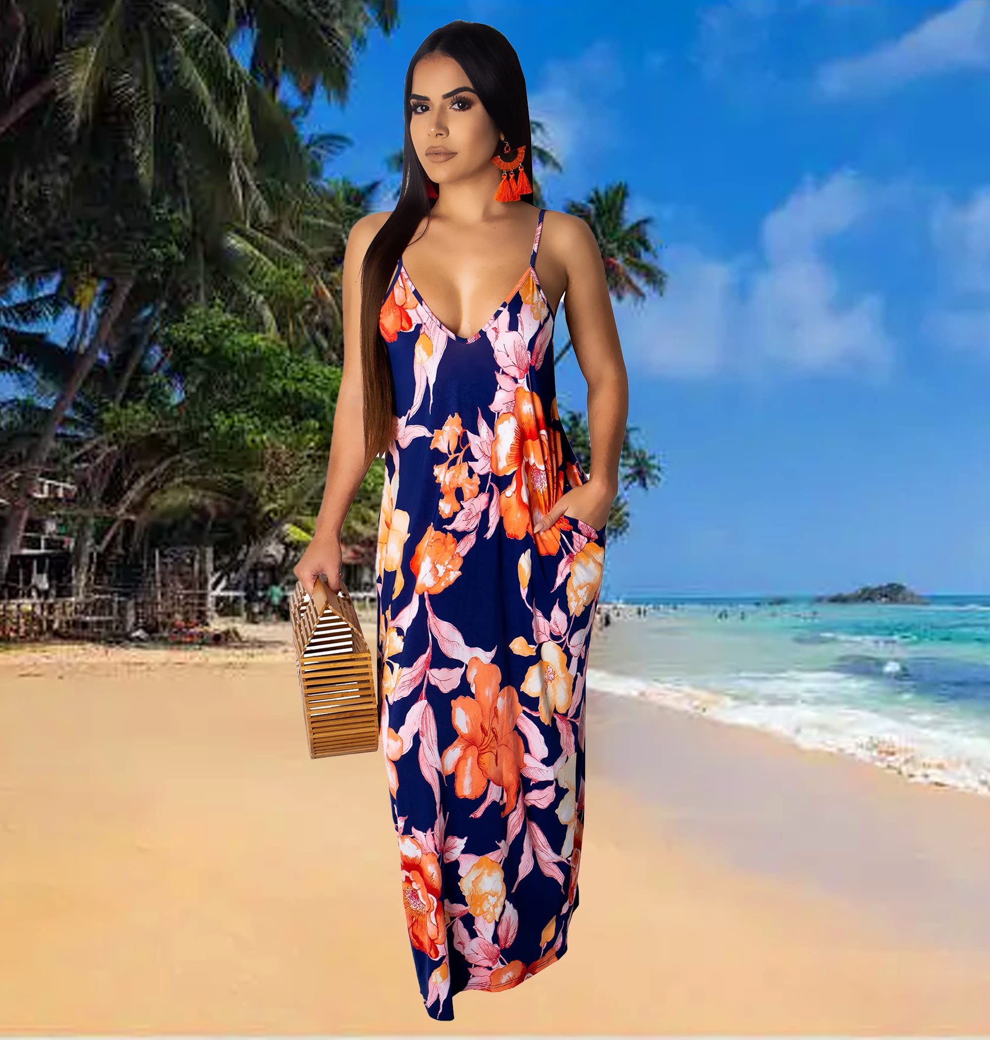 BessCops Summer Maxi Dresses for Women 2026 Plus Size Sundresses Casual Fashion Sleeveless Loose Long Sexy Dress with Pockets