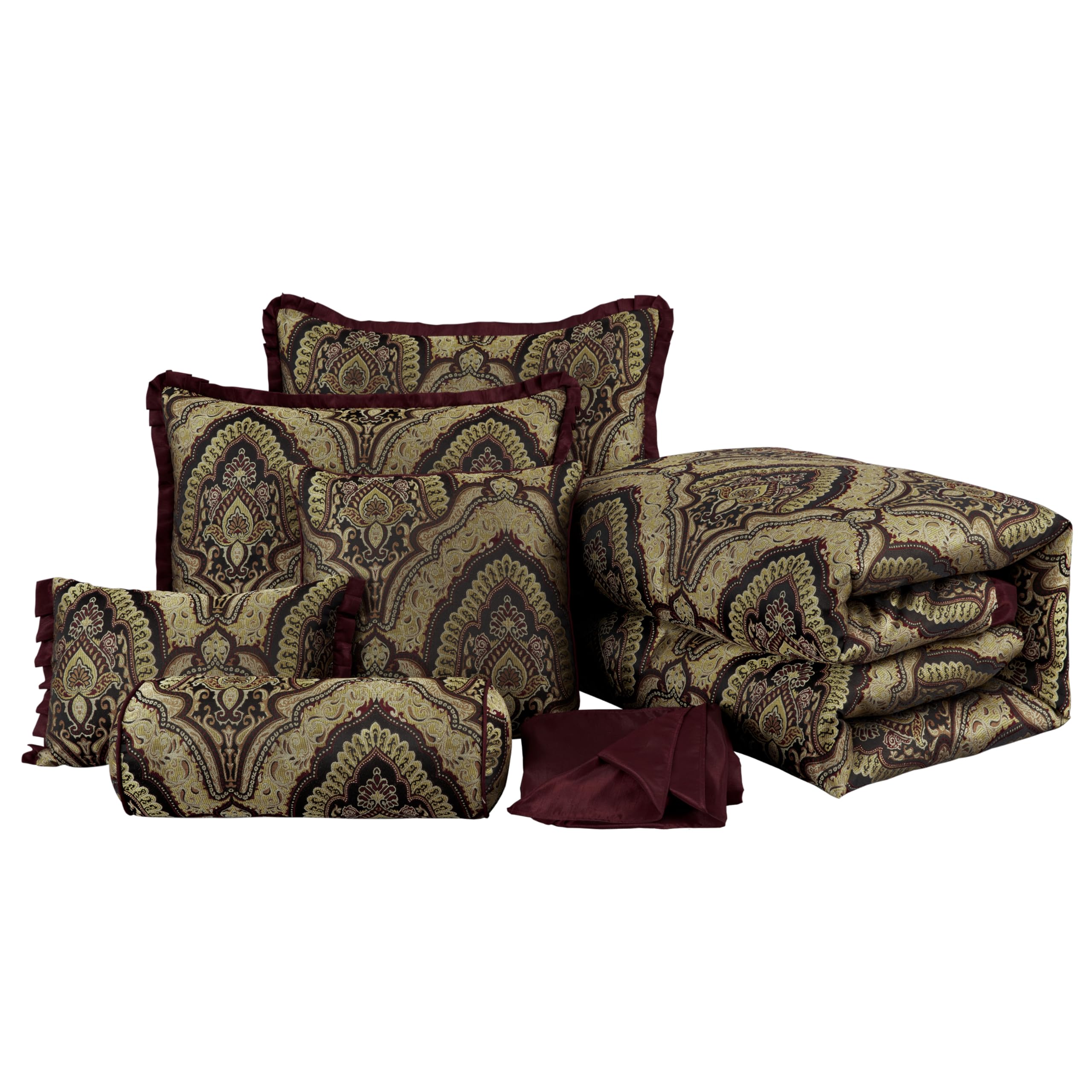 Chezmoi Collection Adelle 7-Piece Paisley Jacquard Embroidered Comforter Bedding Set, King Size