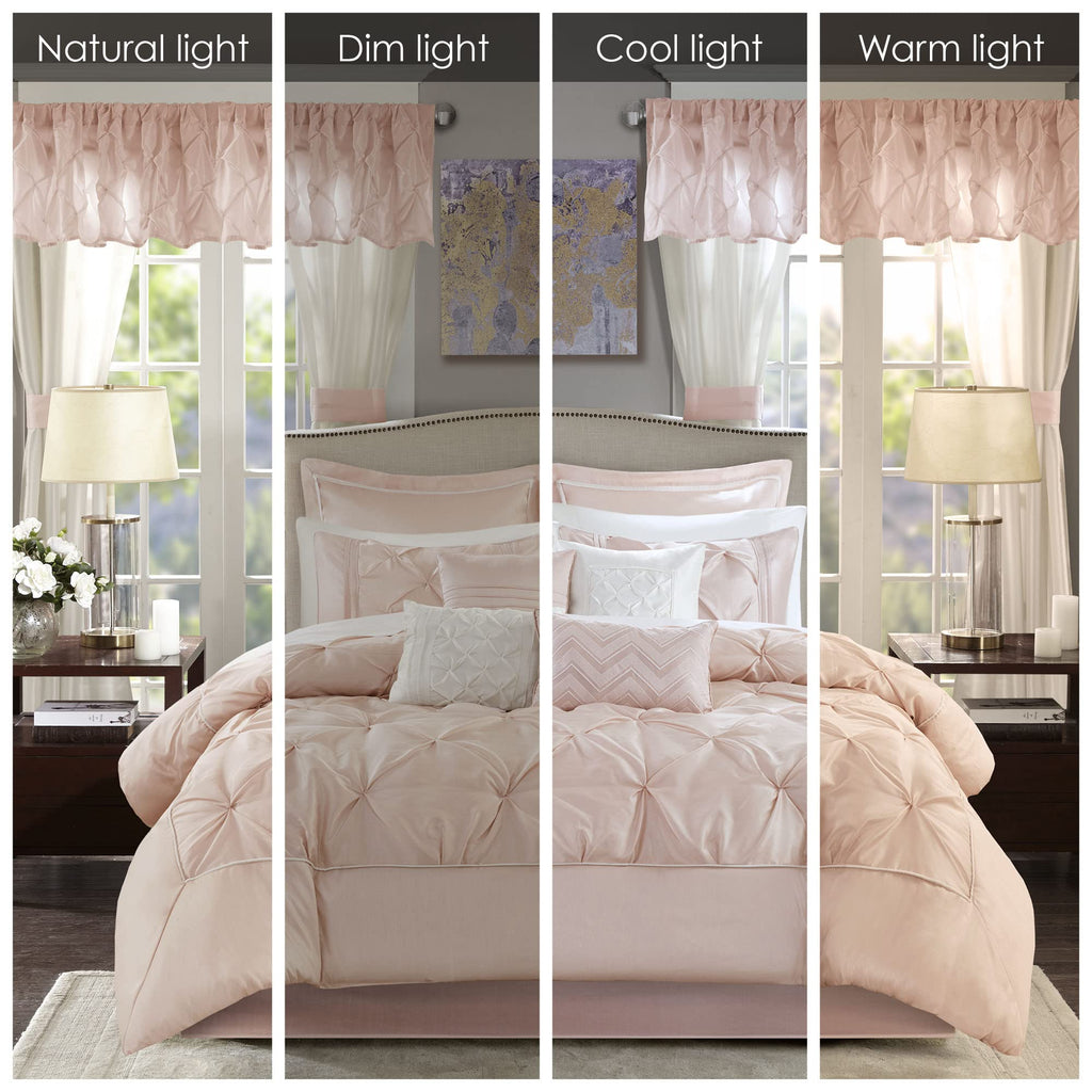 Madison Park Essentials Room in a Bag Faux Silk Comforter Set - Luxe Diamond Tufting All Season Bedding, Matching Curtains, Decorative Pillows, Taupe King(104"x92") 24 Piece