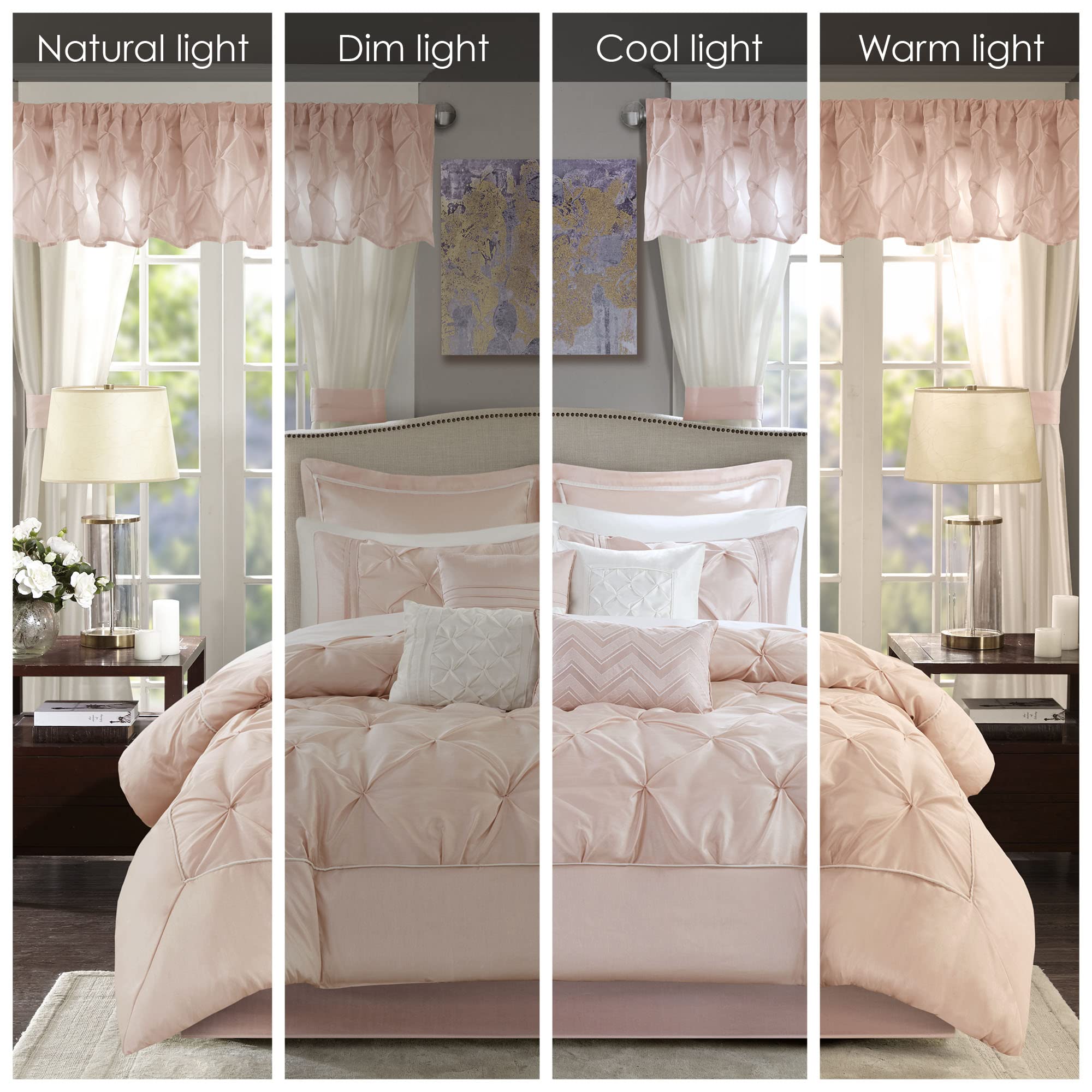 Madison Park Essentials Room in a Bag Faux Silk Comforter Set - Luxe Diamond Tufting All Season Bedding, Matching Curtains, Decorative Pillows, Taupe King(104"x92") 24 Piece