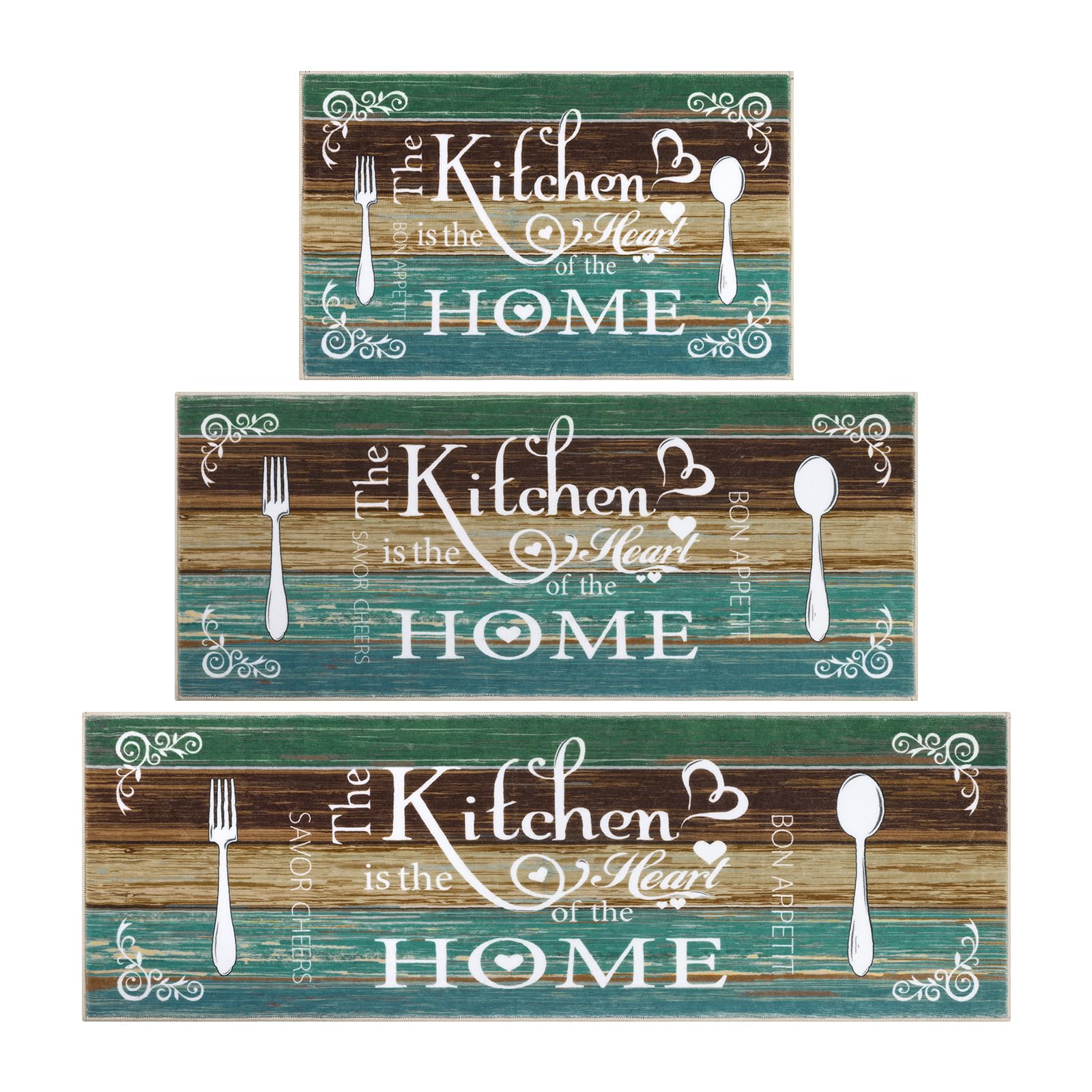 Vaukki Boho Kitchen Rug Sets 3 Pieces, Washable Kitchen Mats for Floor, Non Slip Soft Kitchen Area Rug Floor Mat for Kitchen, Laundry Room and Hallway (Grey and Beige, 20''x32''+20''x47''+20''x59'')