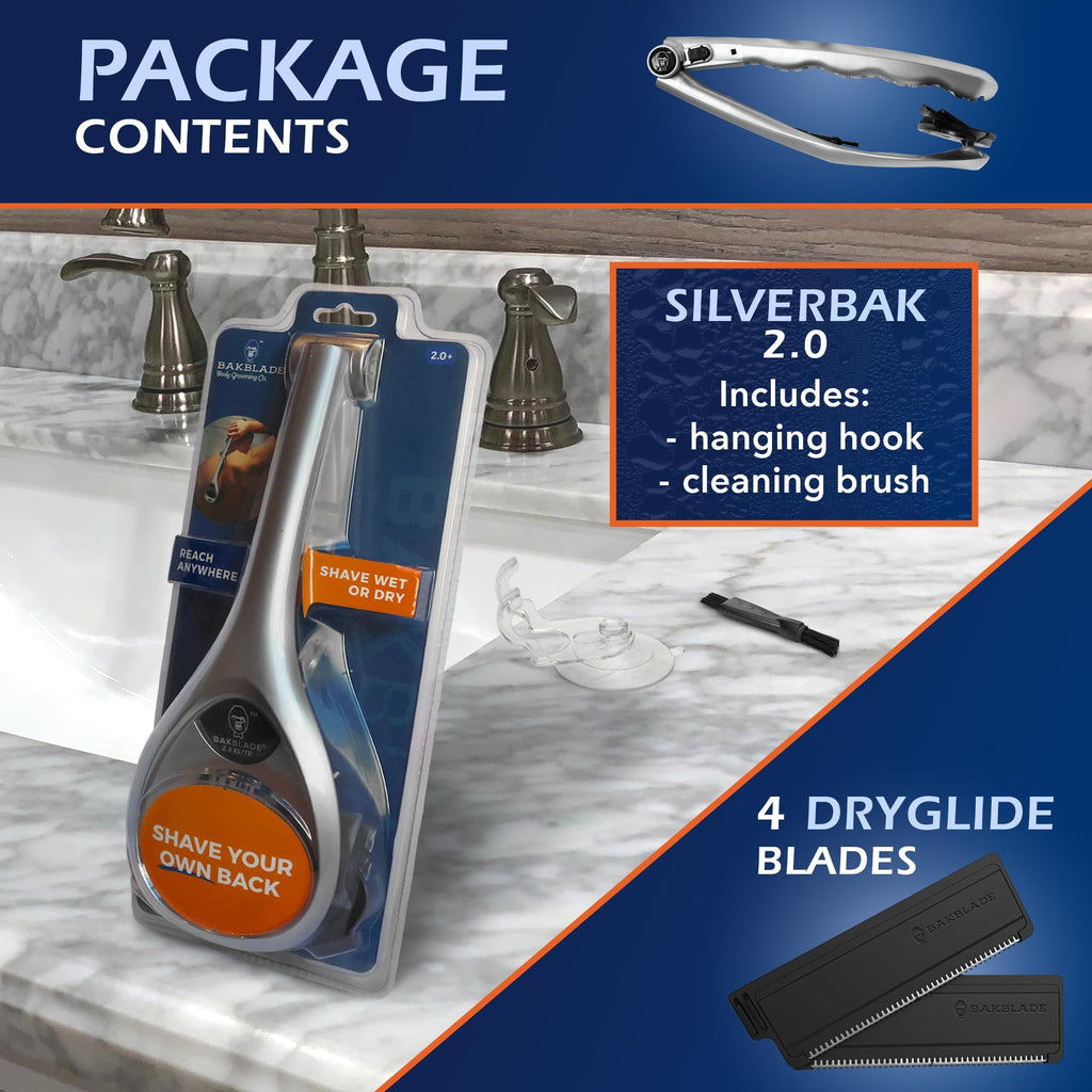 baKblade 2.0 PLUS - Back Shaver for Men (DIY), Ergonomic Handle, Shave Wet or Dry (Extra Blades Included)
