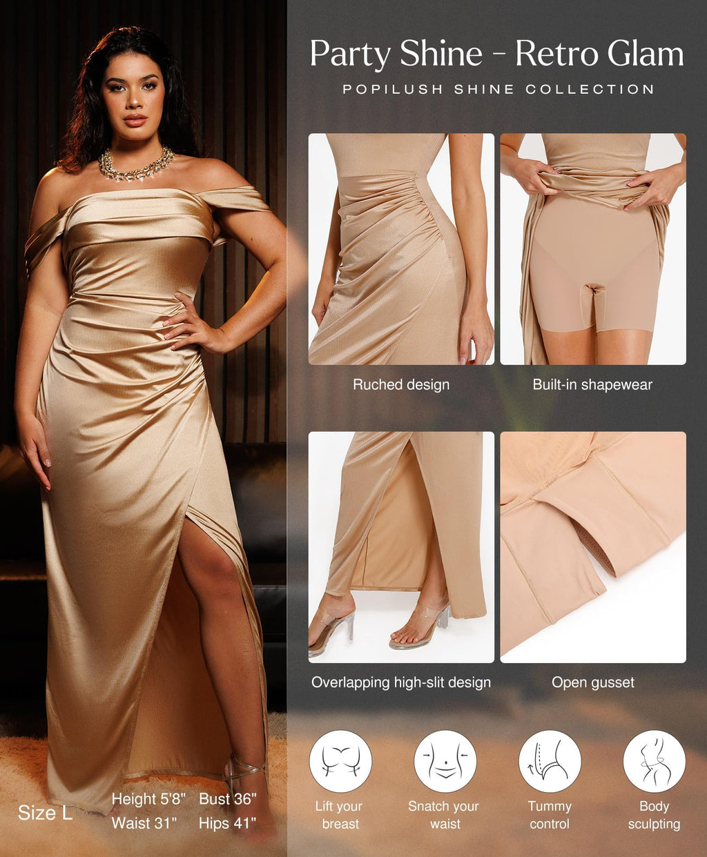 Popilush Womens Shapewear Maxi Dress Multi Way Wear Off The Shoulder Bodycon Long Cocktail Formal Dresses