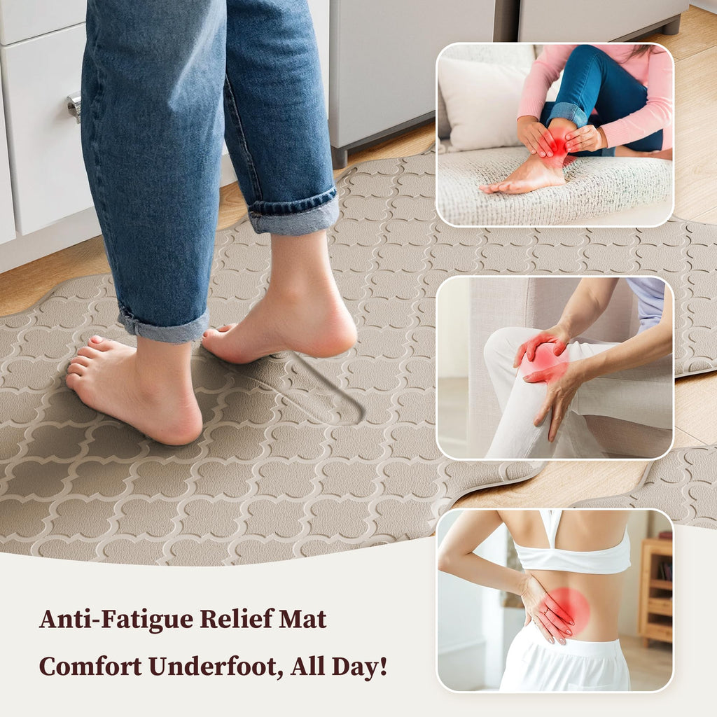 Arenarug Upgrade Scalloped Embossed Kitchen Mats for Floor 2PCS Cushioned Anti Fatigue Waterproof Foam Kitchen Rugs Non Slip Washable Comfort Standing Mat for Office Sink Laundry, Black