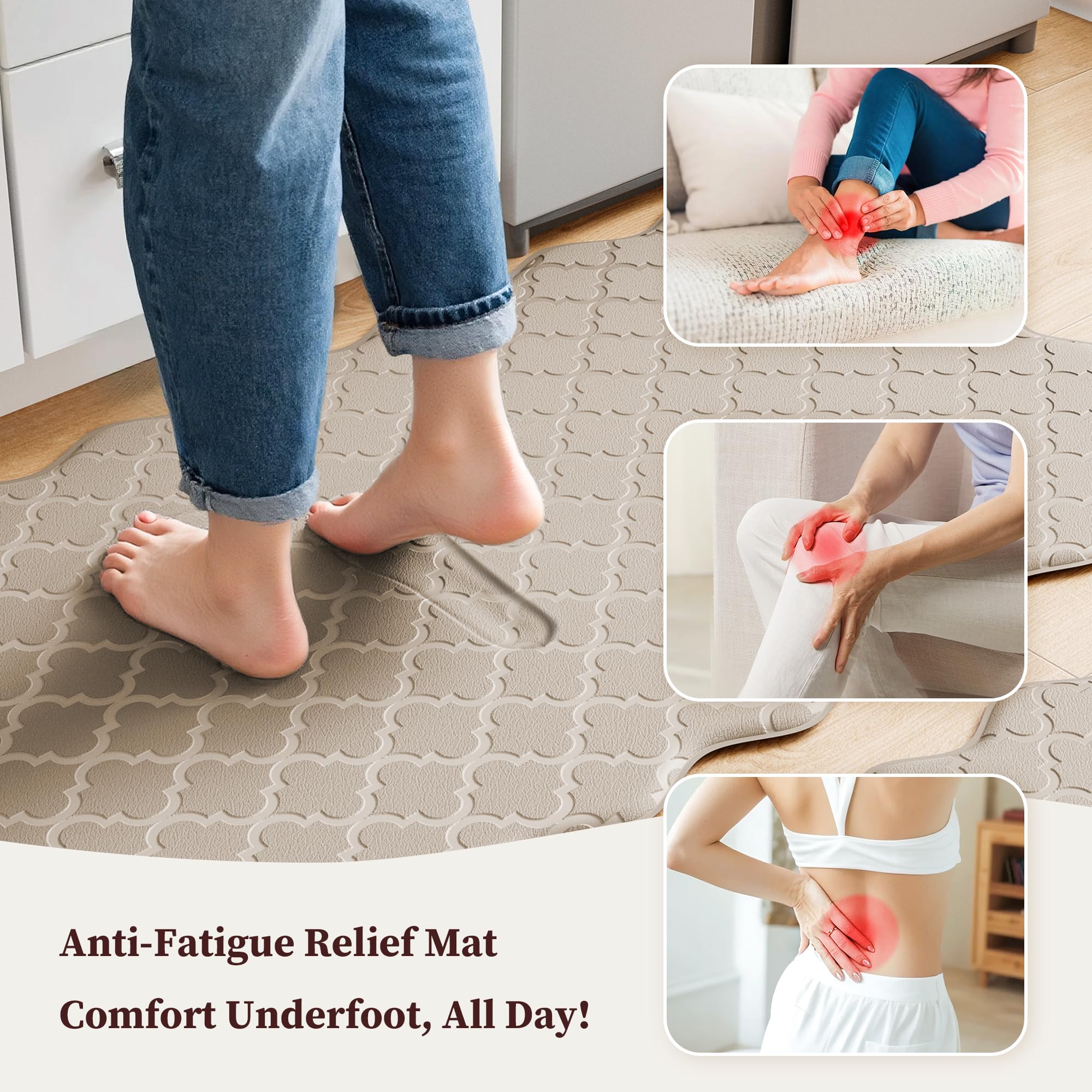 Arenarug Upgrade Scalloped Embossed Kitchen Mats for Floor 2PCS Cushioned Anti Fatigue Waterproof Foam Kitchen Rugs Non Slip Washable Comfort Standing Mat for Office Sink Laundry, Black