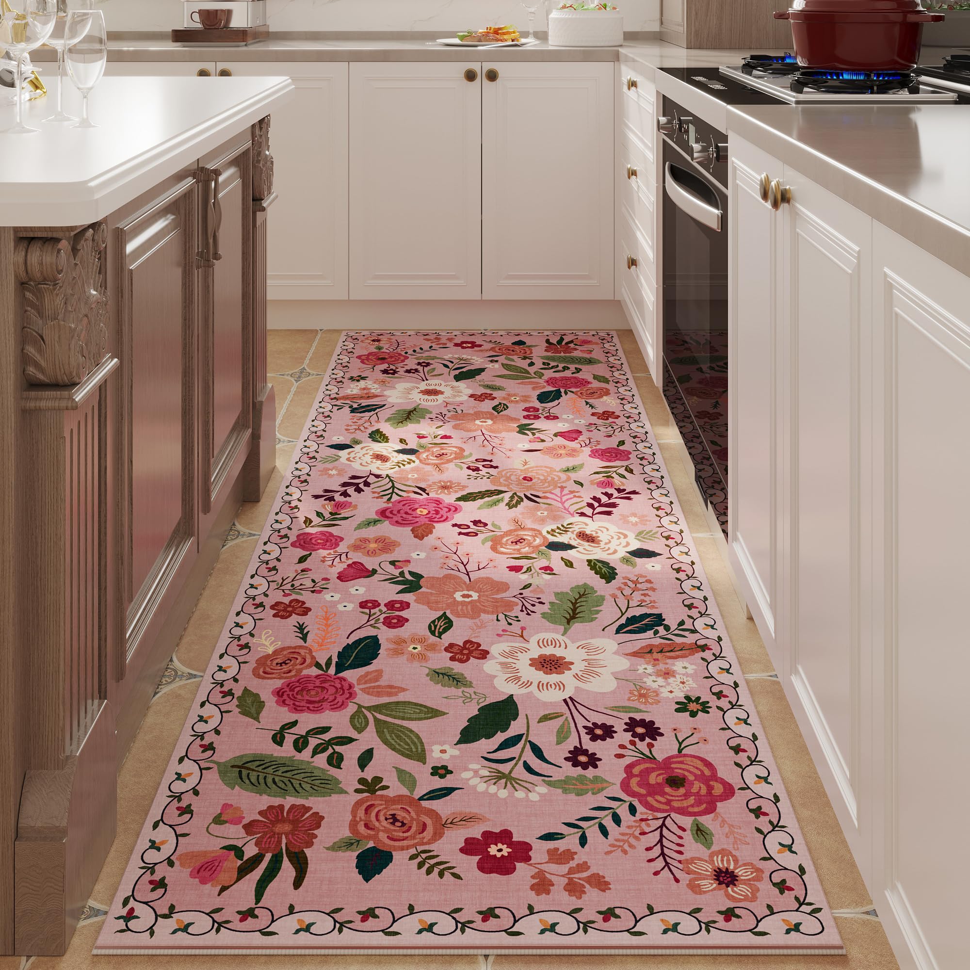 Rugcomf Area Rugs 8x10 Rug for Living Room Clearance Washable Boho Area Rug Non Slip Floral Vintage Low Pile Large Rug for Living Room, Bedroom, Farmhouse, Dining Room, Kids Playroom(Black)
