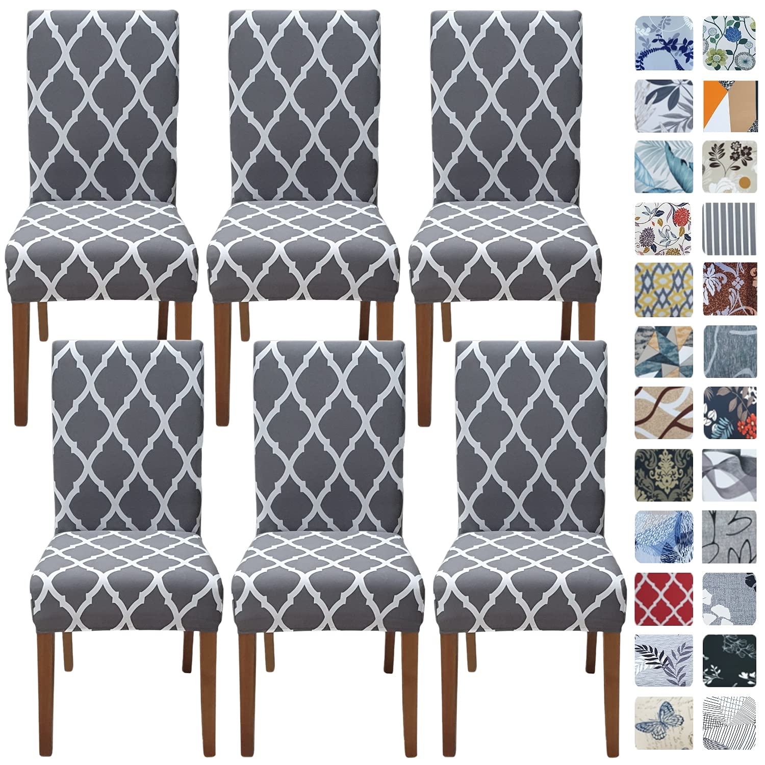 SPRINGRICO Chair Covers for Dining Room 6 Pack, Stretch Dining Chair Cover, Washable Spandex Kitchen Parsons Chair Slipcovers, Removable Seat Protector for Home or Party (Set of 6, Floral Beige)