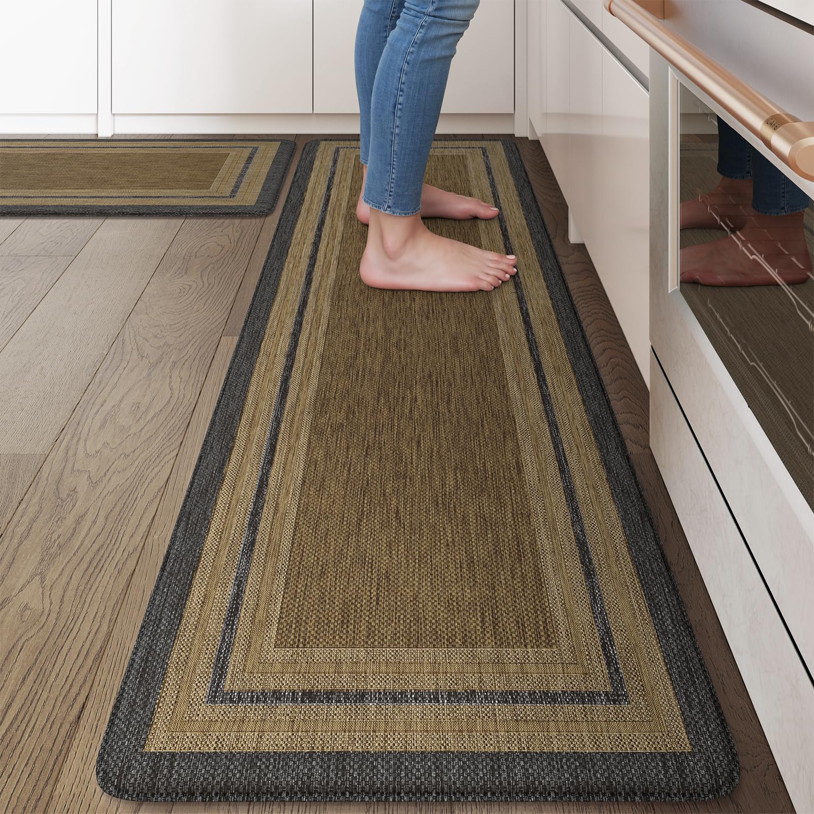 KIMODE Kitchen Mats 2PCS,Cushioned Anti Fatigue Kitchen Rugs and Mats,Non Skid Waterproof Kitchen Mats for Floor,Comfort Foam Standing Mat for Home Decor, Office,Sink,Laundry Room,Desk,Black and White