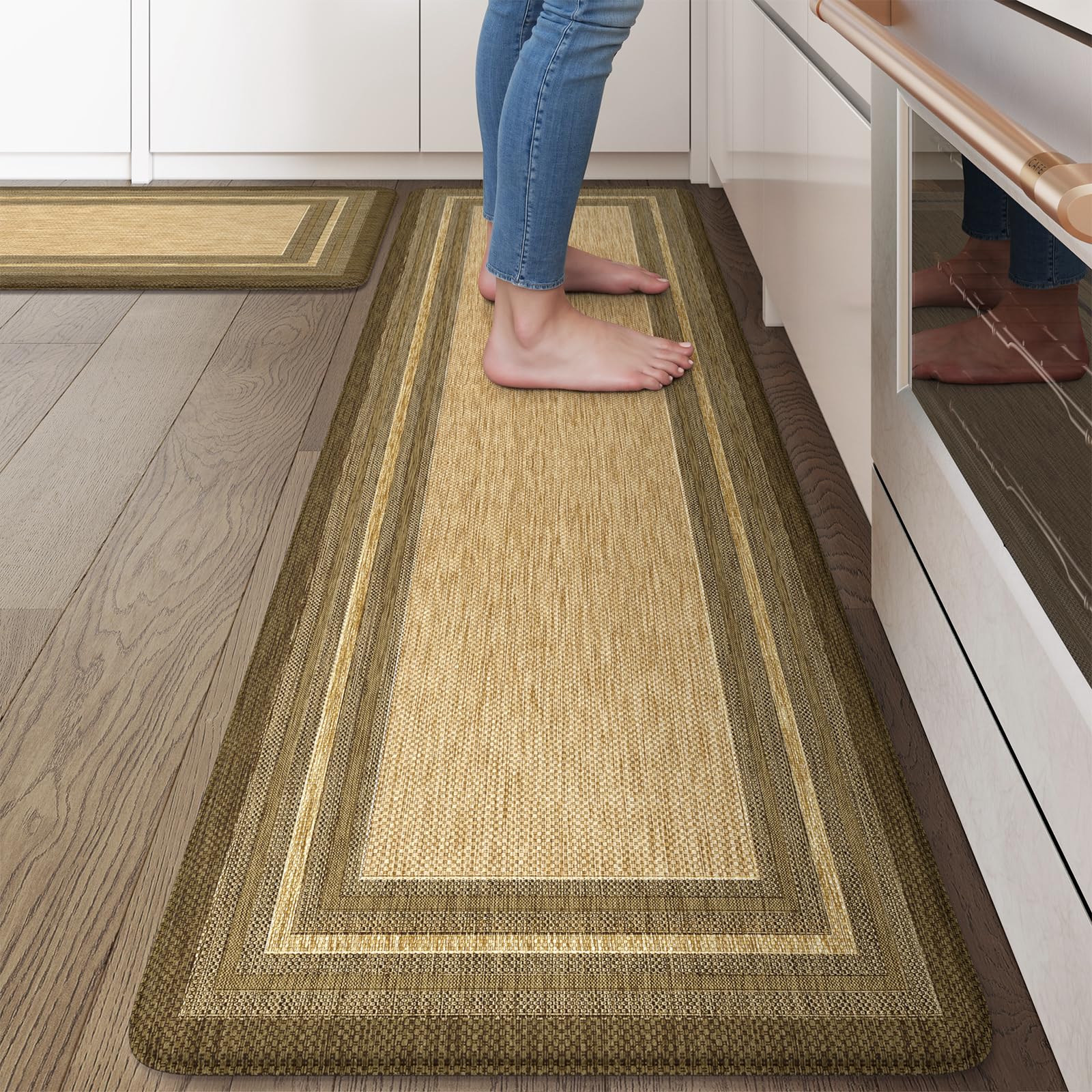 KIMODE Kitchen Mats 2PCS,Cushioned Anti Fatigue Kitchen Rugs and Mats,Non Skid Waterproof Kitchen Mats for Floor,Comfort Foam Standing Mat for Home Decor, Office,Sink,Laundry Room,Desk,Black and White