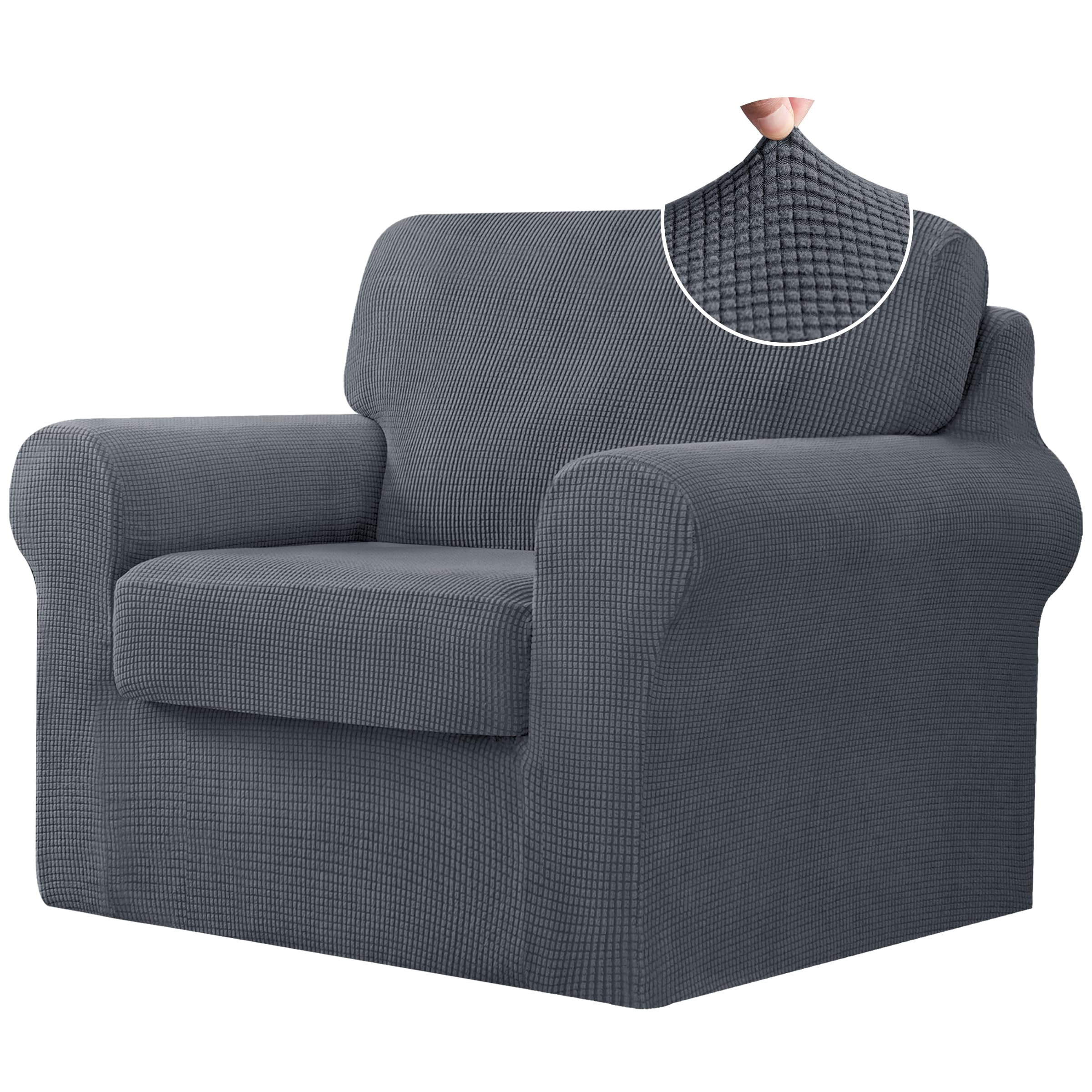 CHUN YI 7 Piece Couch Covers Sofa Covers Washable, Stretch Sofa Slipcovers for 3 Cushion Couch with Seperate Backrest and Cushion Covers, Anti Slip Furniture Protector for Dogs Pets (Large, Grey)