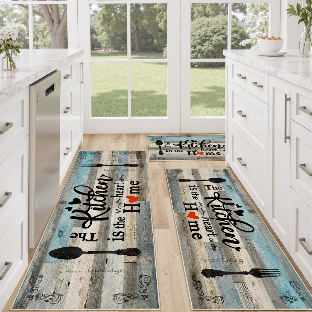 Tritard 100% Non Slip Kitchen Mats for Floor Washable Kitchen Rugs Sets of 3 Farmhouse Kitchen Runner Rug Soft Rustic Kitchen Floor Carpet for Hallway, Laundry, Sink, Office, Brown