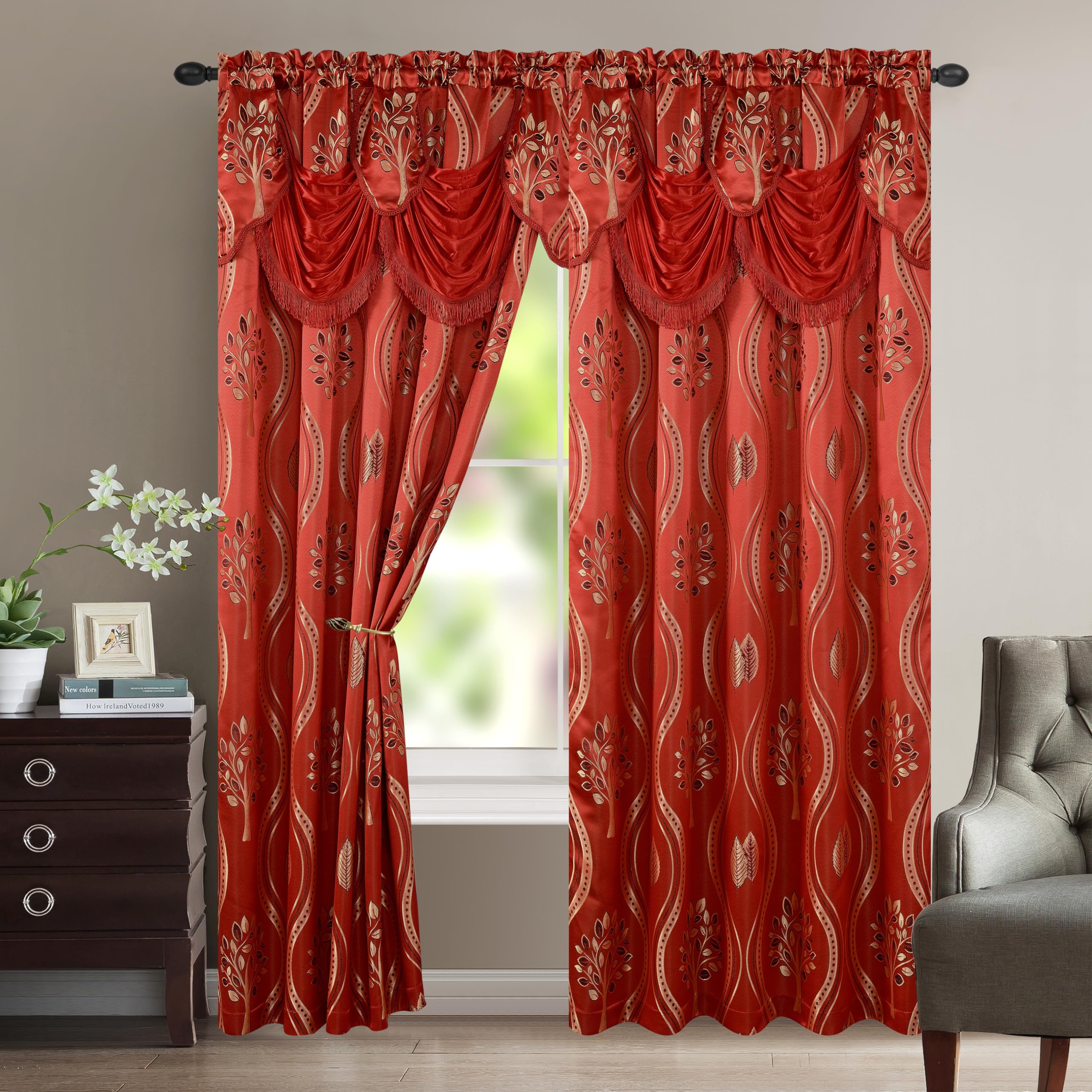 Elegant Comfort Luxurious Beautiful Curtain Panel Set with Attached Valance and Backing 54" X 84 inch (Set of 2), Navy Blue