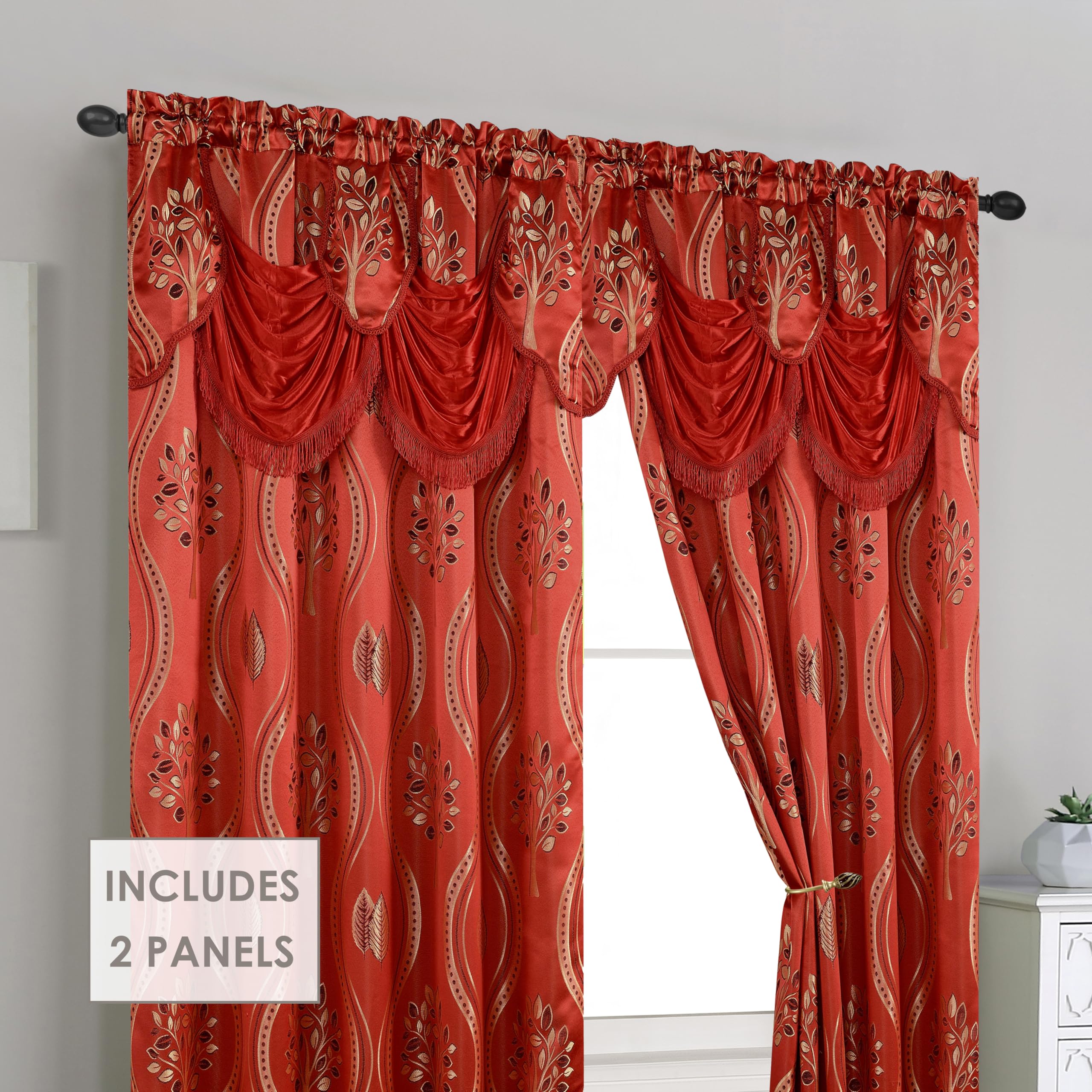 Elegant Comfort Luxurious Beautiful Curtain Panel Set with Attached Valance and Backing 54" X 84 inch (Set of 2), Navy Blue