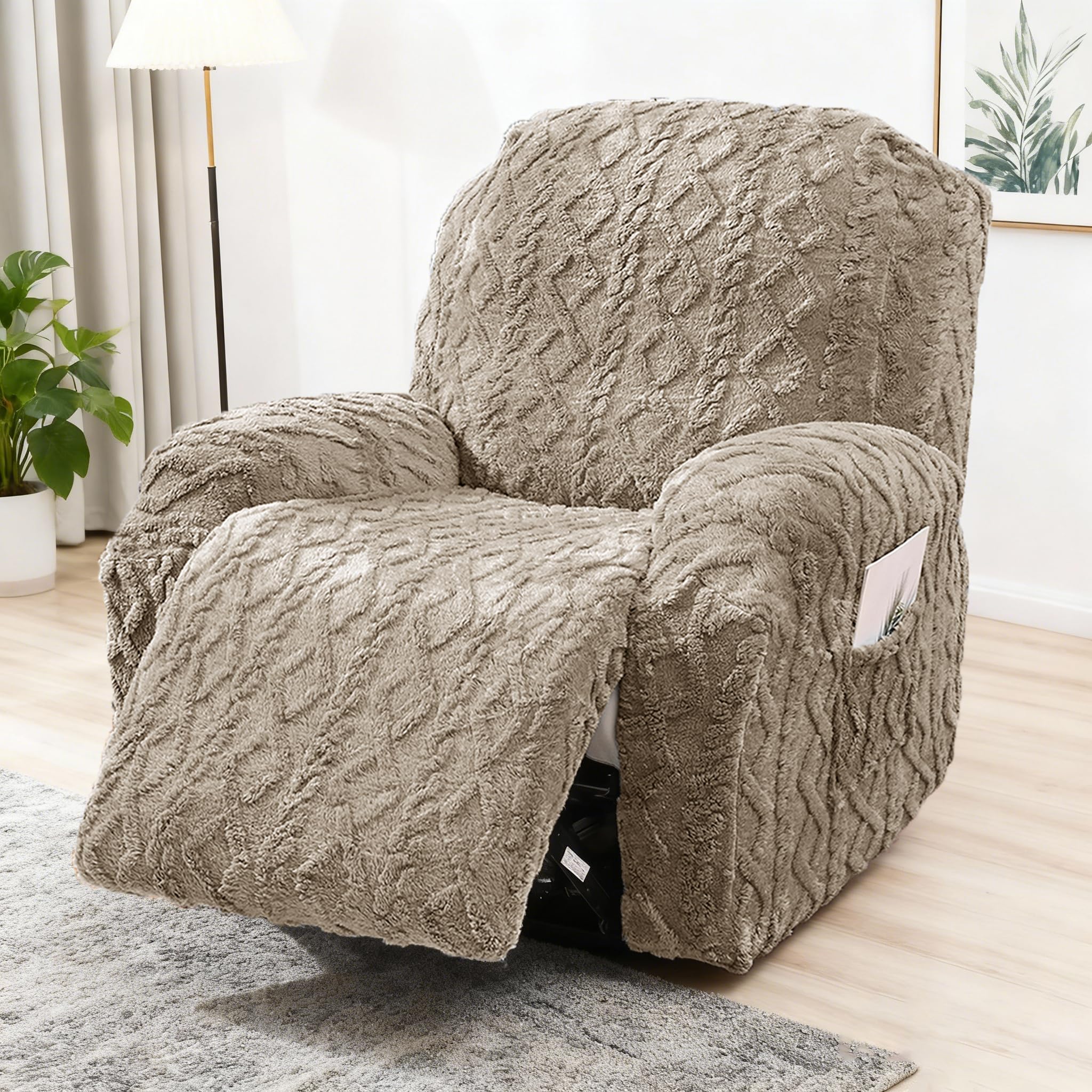 JOKIVTOU Recliner Chair Covers 4-Pieces Reclining Chair Slipcovers with Pocket& Elastic Bottom, Soft Feel Fitted Lazy Boy Sofa Couch Cover Washable, Stretch Recliner Furniture Protector