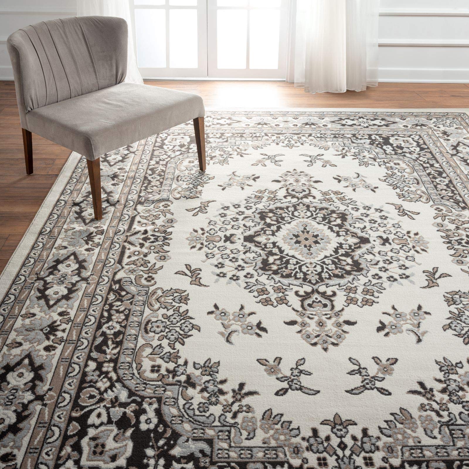 Home Dynamix Premium Sakarya Traditional Medallion Border Area Rug, Black, 21"x35" Rectangle