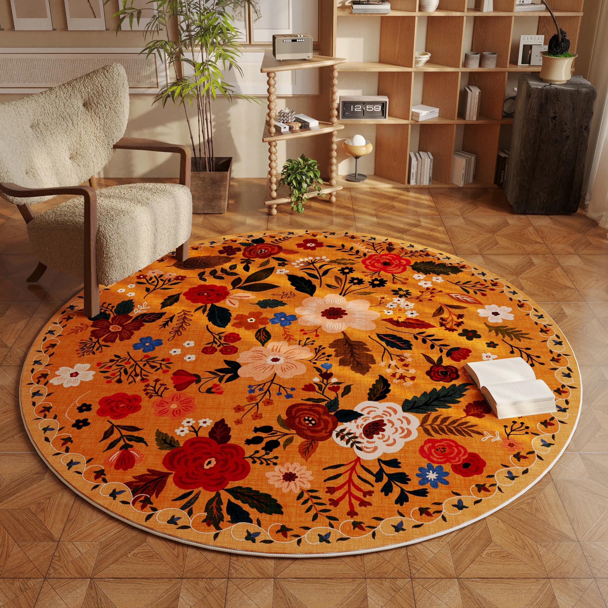 Rugcomf Area Rugs 8x10 Rug for Living Room Clearance Washable Boho Area Rug Non Slip Floral Vintage Low Pile Large Rug for Living Room, Bedroom, Farmhouse, Dining Room, Kids Playroom(Black)