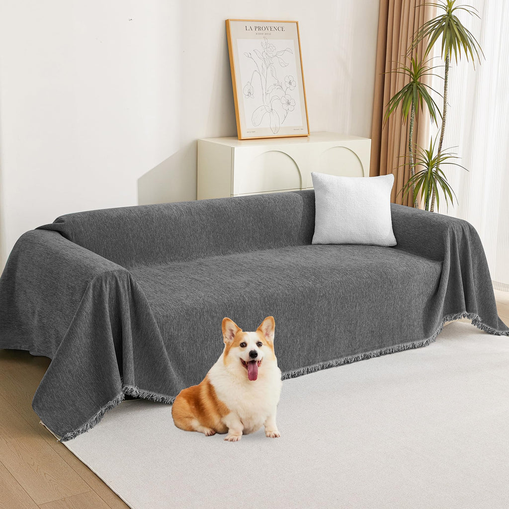 MYSKY HOME Boho Couch Cover Super Soft Couch Covers for 2-3 Cushion Couch Sofa, Modern Grey Jacquard Sofa Slipcover Loveseat Futon Cover, Couch Covers for Sectional Sofa, 71" x 118", Grey Curve