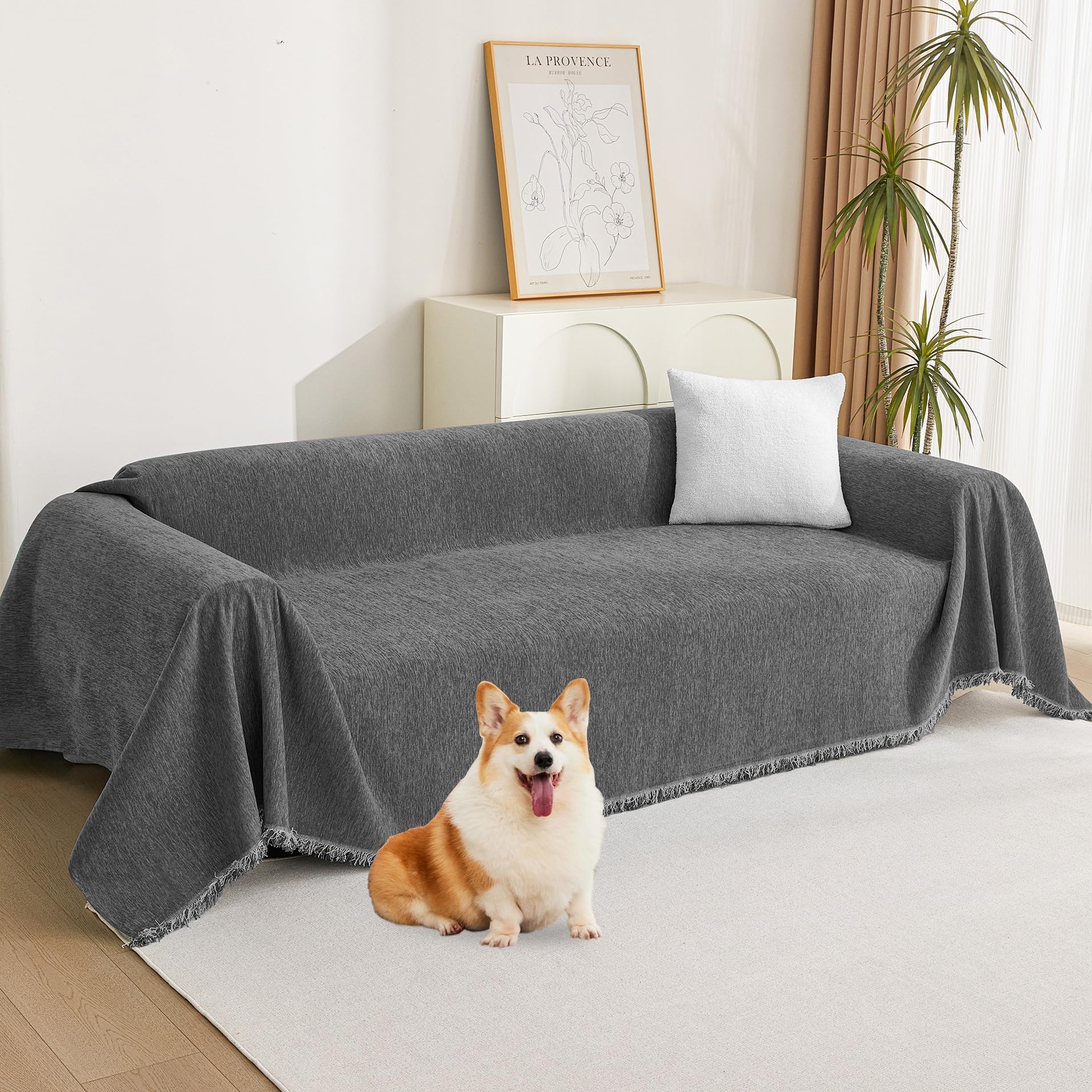 MYSKY HOME Boho Couch Cover Super Soft Couch Covers for 2-3 Cushion Couch Sofa, Modern Grey Jacquard Sofa Slipcover Loveseat Futon Cover, Couch Covers for Sectional Sofa, 71" x 118", Grey Curve