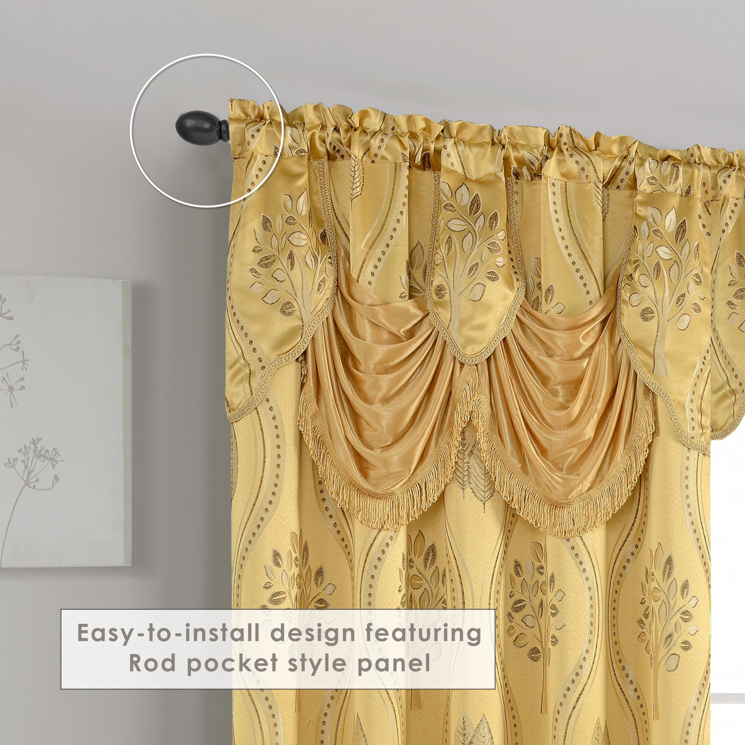 Elegant Comfort Luxurious Beautiful Curtain Panel Set with Attached Valance and Backing 54" X 84 inch (Set of 2), Navy Blue