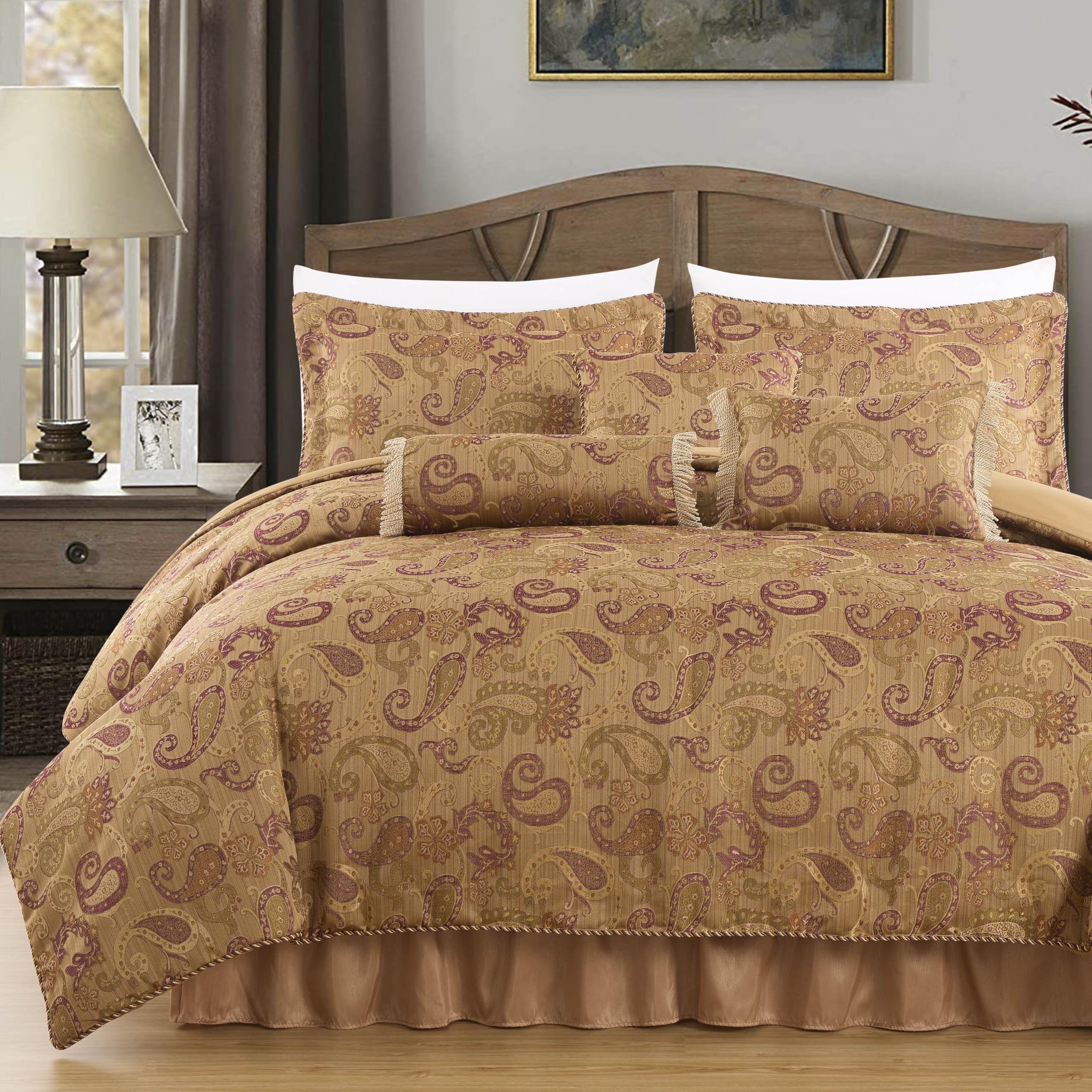 Chezmoi Collection Adelle 7-Piece Paisley Jacquard Embroidered Comforter Bedding Set, King Size