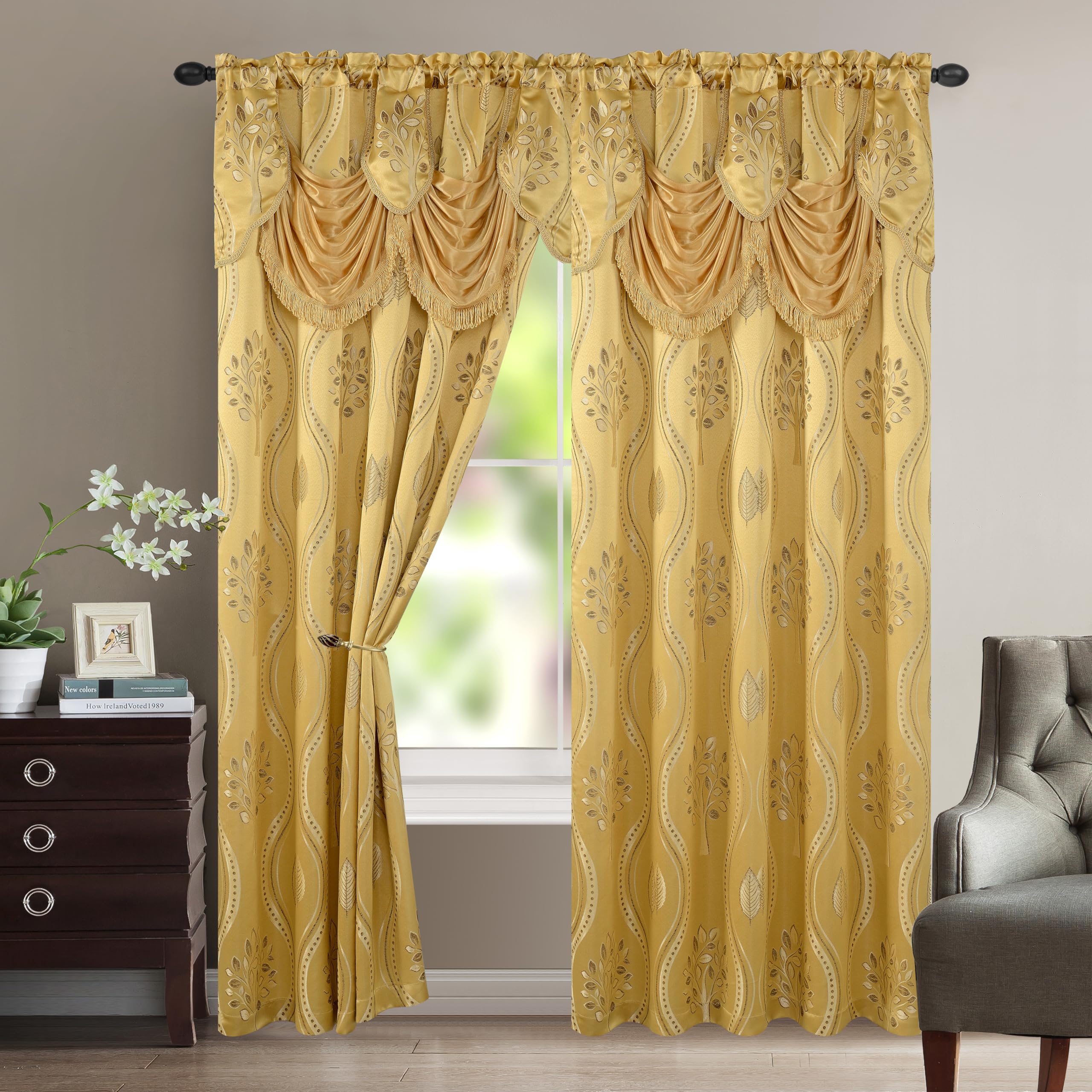 Elegant Comfort Luxurious Beautiful Curtain Panel Set with Attached Valance and Backing 54" X 84 inch (Set of 2), Navy Blue