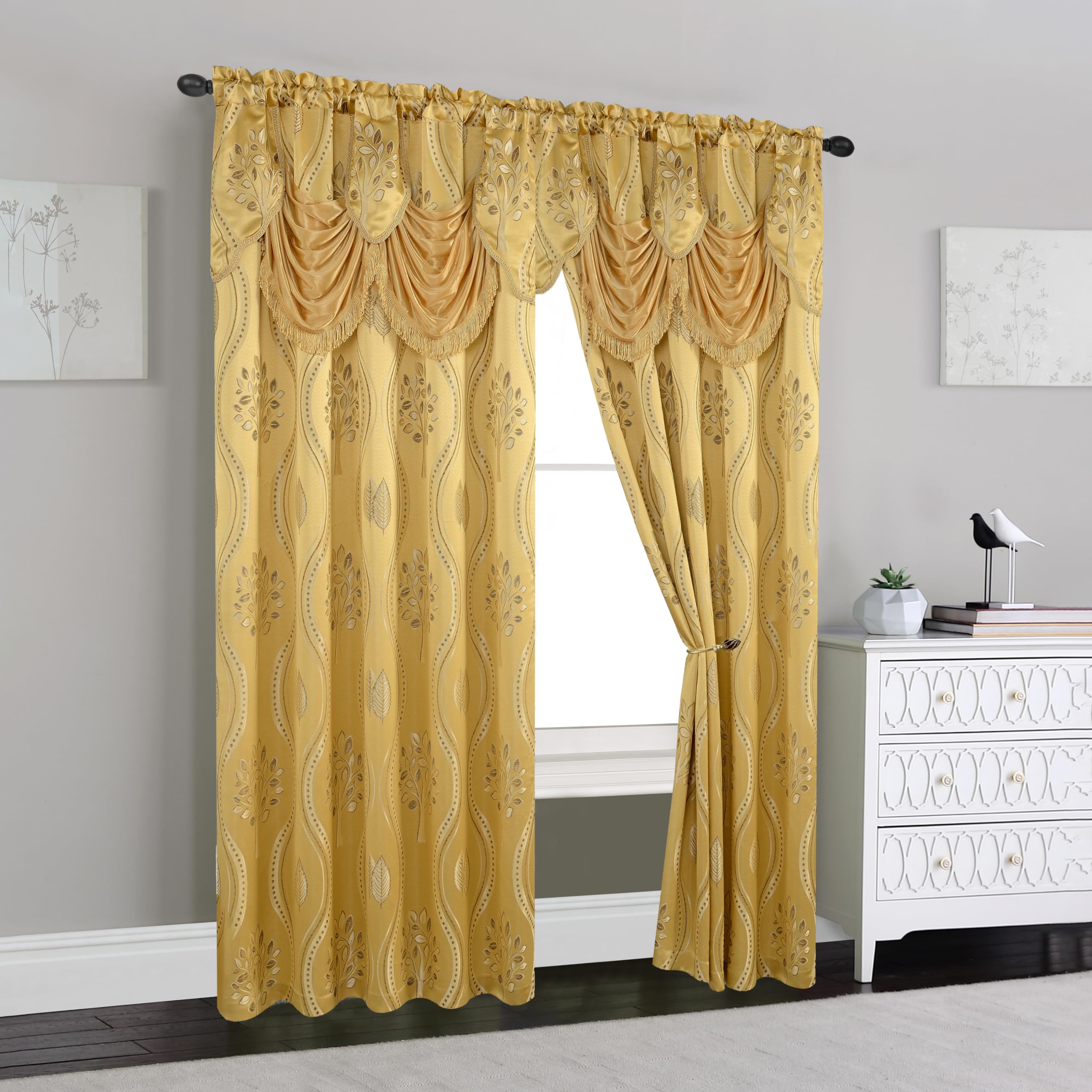 Elegant Comfort Luxurious Beautiful Curtain Panel Set with Attached Valance and Backing 54" X 84 inch (Set of 2), Navy Blue