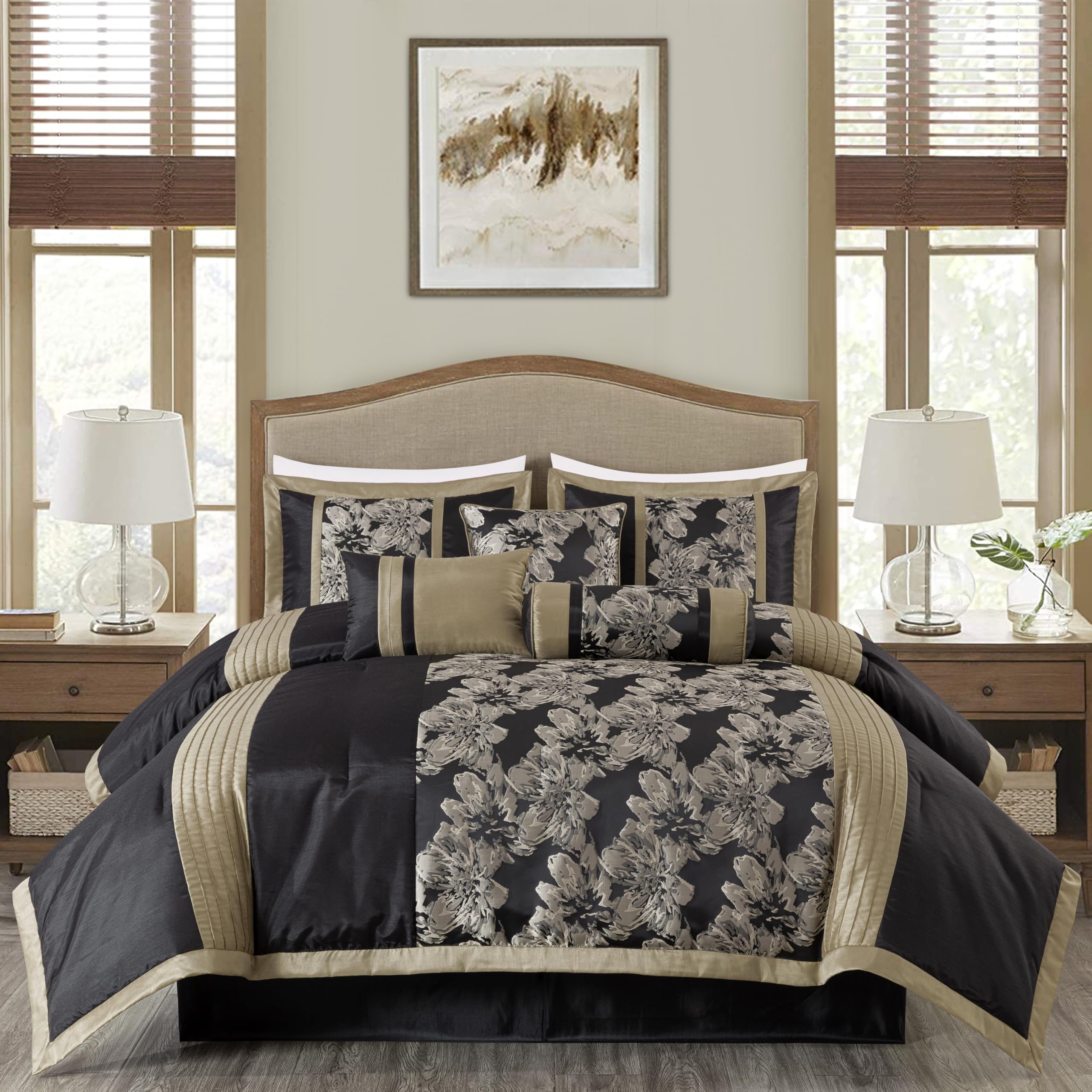 Chezmoi Collection Adelle 7-Piece Paisley Jacquard Embroidered Comforter Bedding Set, King Size