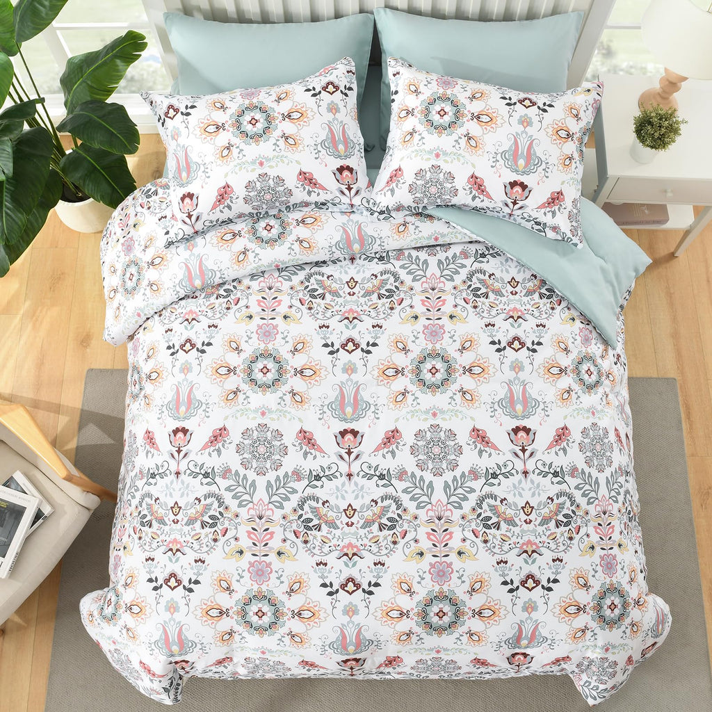 DHSFKBE 7 Piece Bed in a Bag Floral Comforter Set, Botanical Flowers Comforter and Sheet Set, Soft Microfiber Lightweight Bedding Comforter Set for All Season(Dark Floral, King)