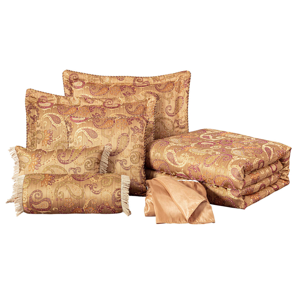 Chezmoi Collection Adelle 7-Piece Paisley Jacquard Embroidered Comforter Bedding Set, King Size