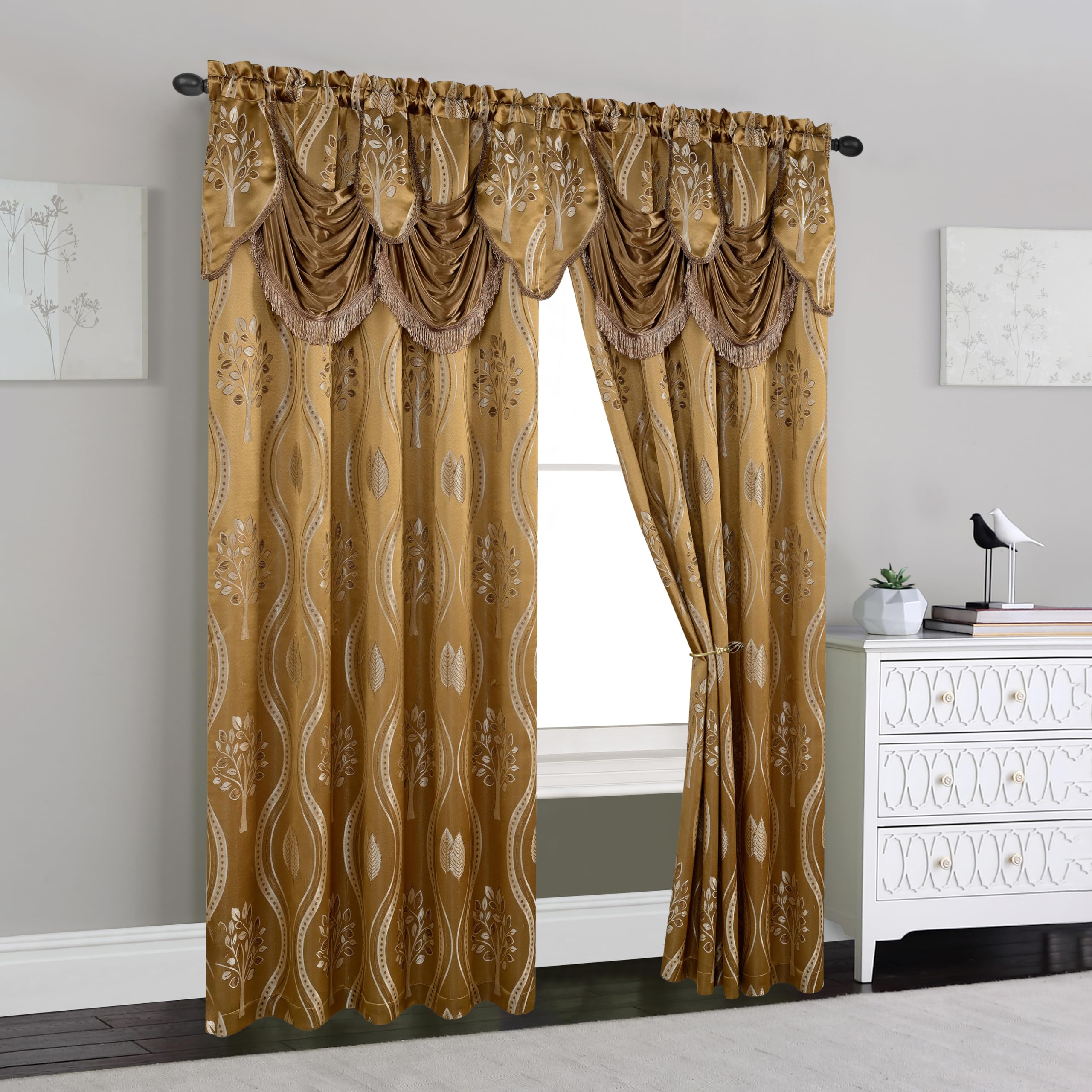 Elegant Comfort Luxurious Beautiful Curtain Panel Set with Attached Valance and Backing 54" X 84 inch (Set of 2), Navy Blue