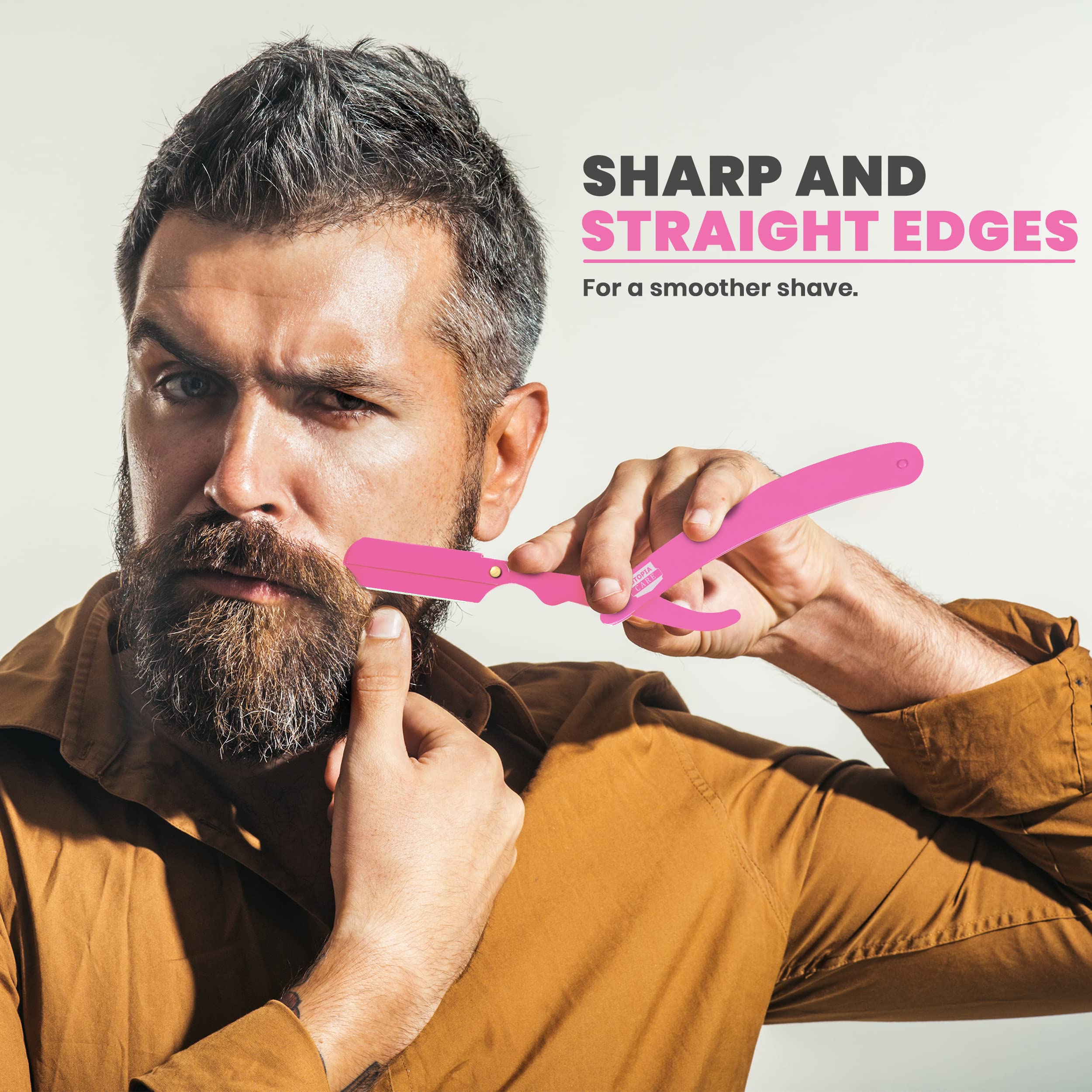 Utopia Care Professional Straight Razor for Men, Barber Straight Edge Razor Safety with 100 Pack Blades, Black